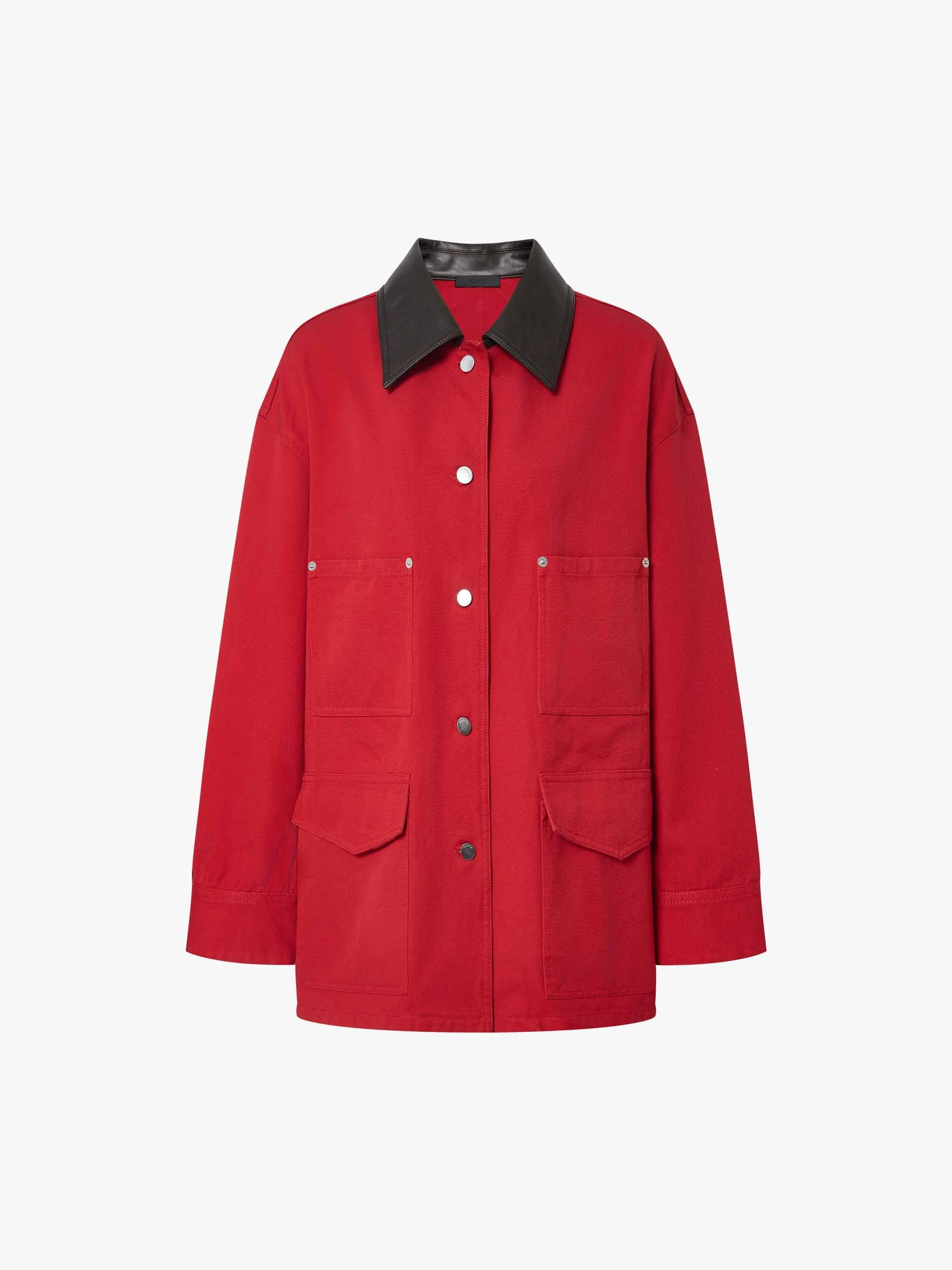 Leather Collar Button Coat - Image 5