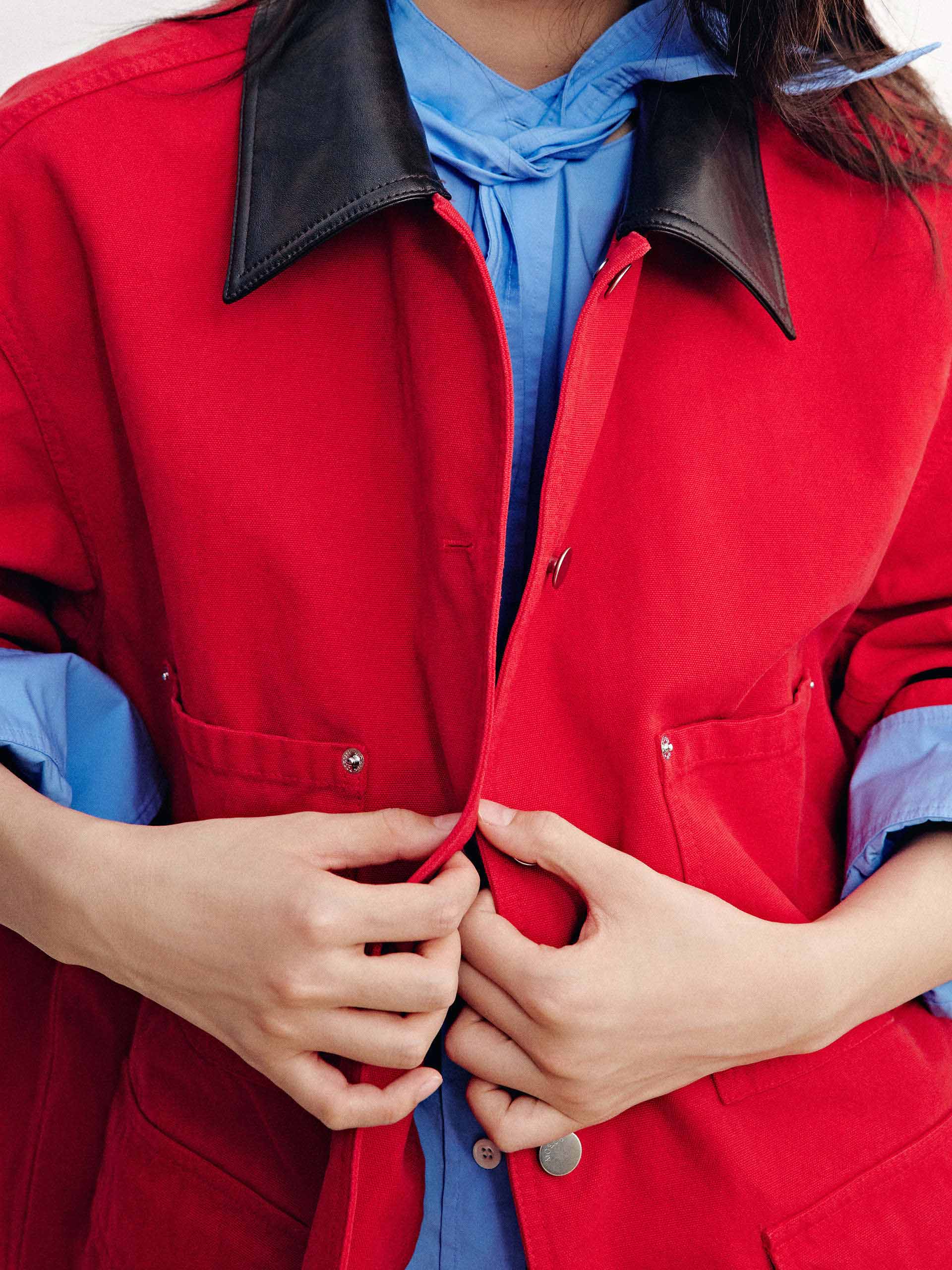 Leather Collar Button Coat - Image 8