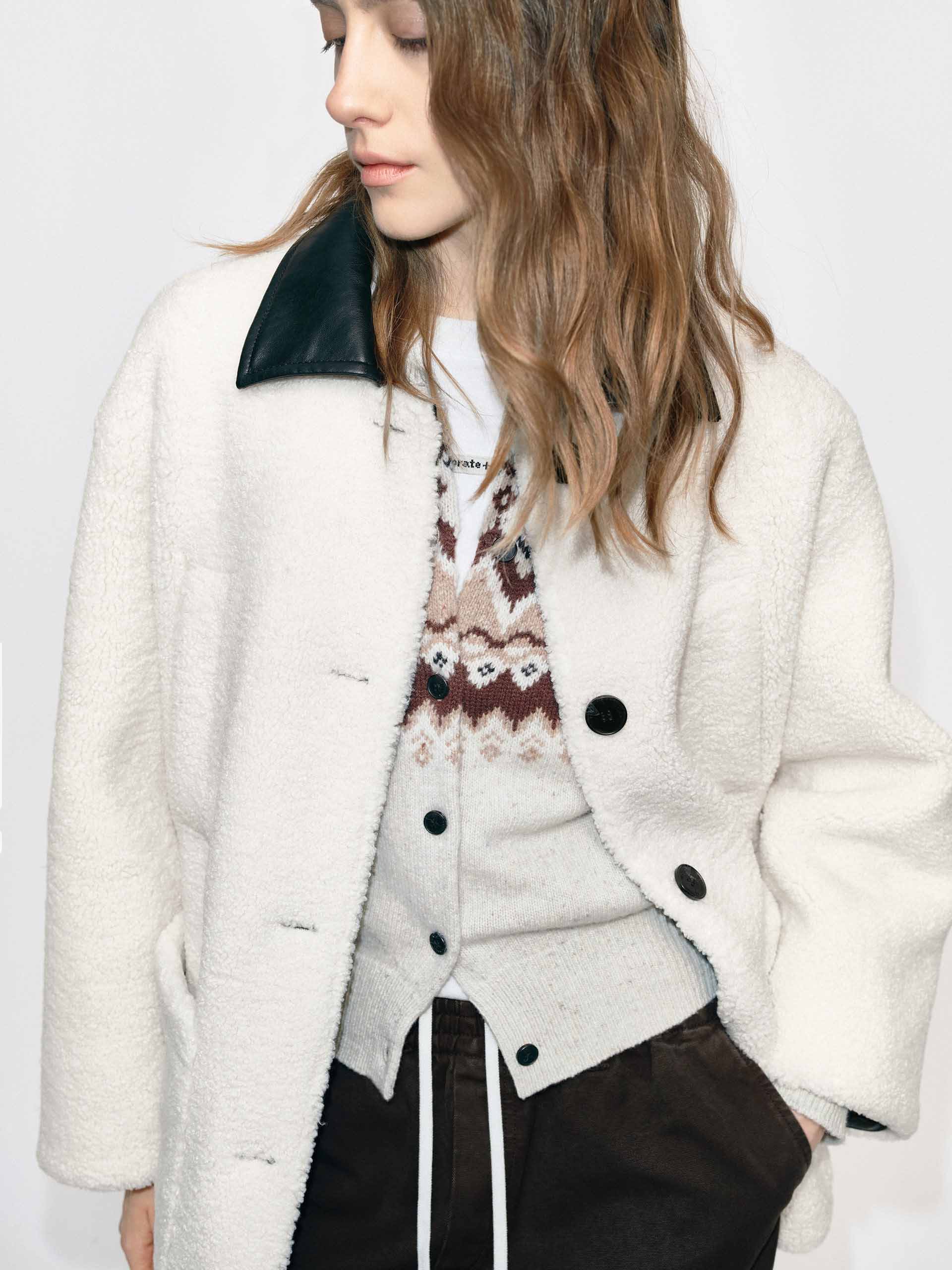 Leather Collar Button Coat - Image 8