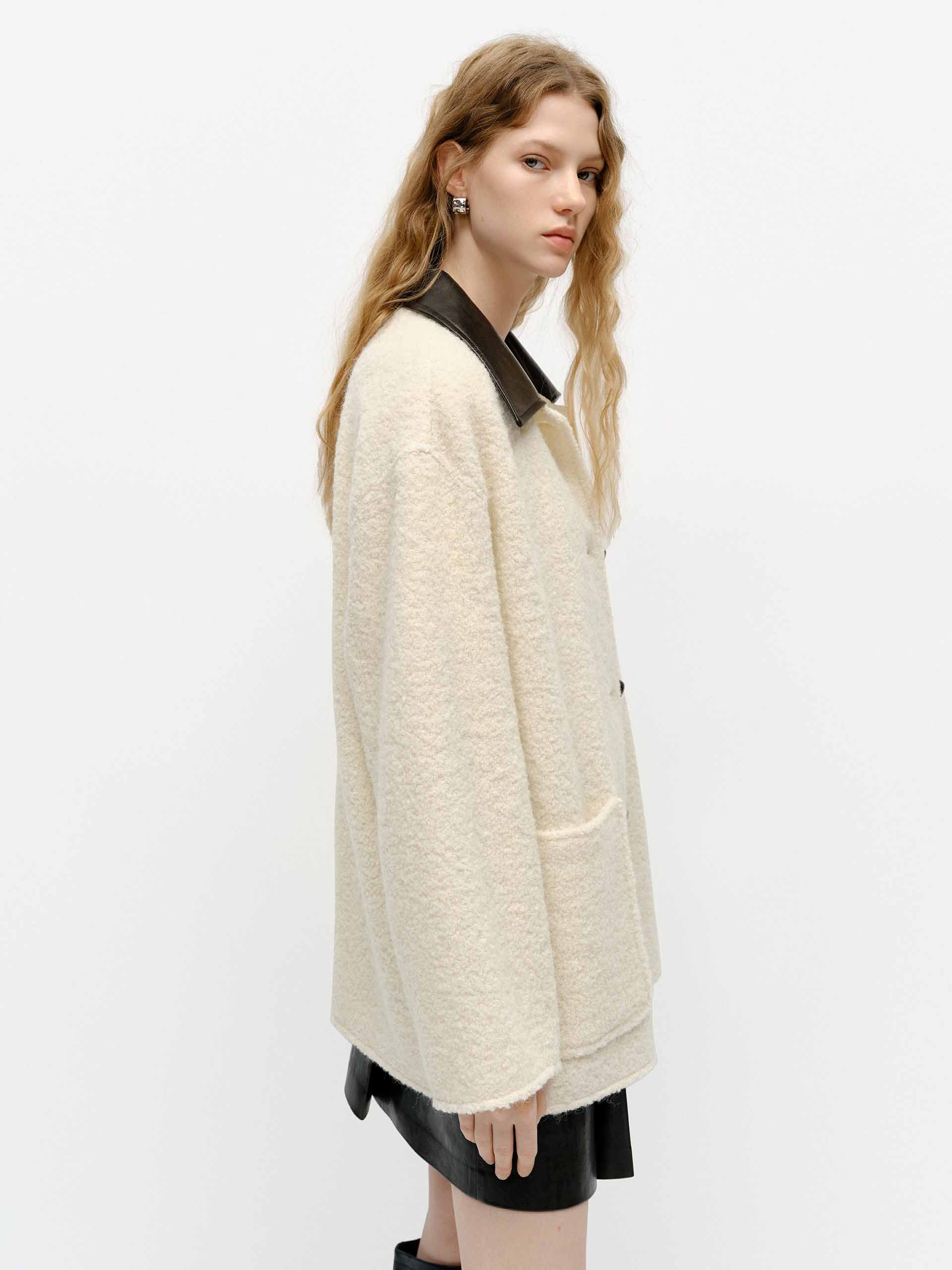 Leather Collar Midi Coat - Image 8