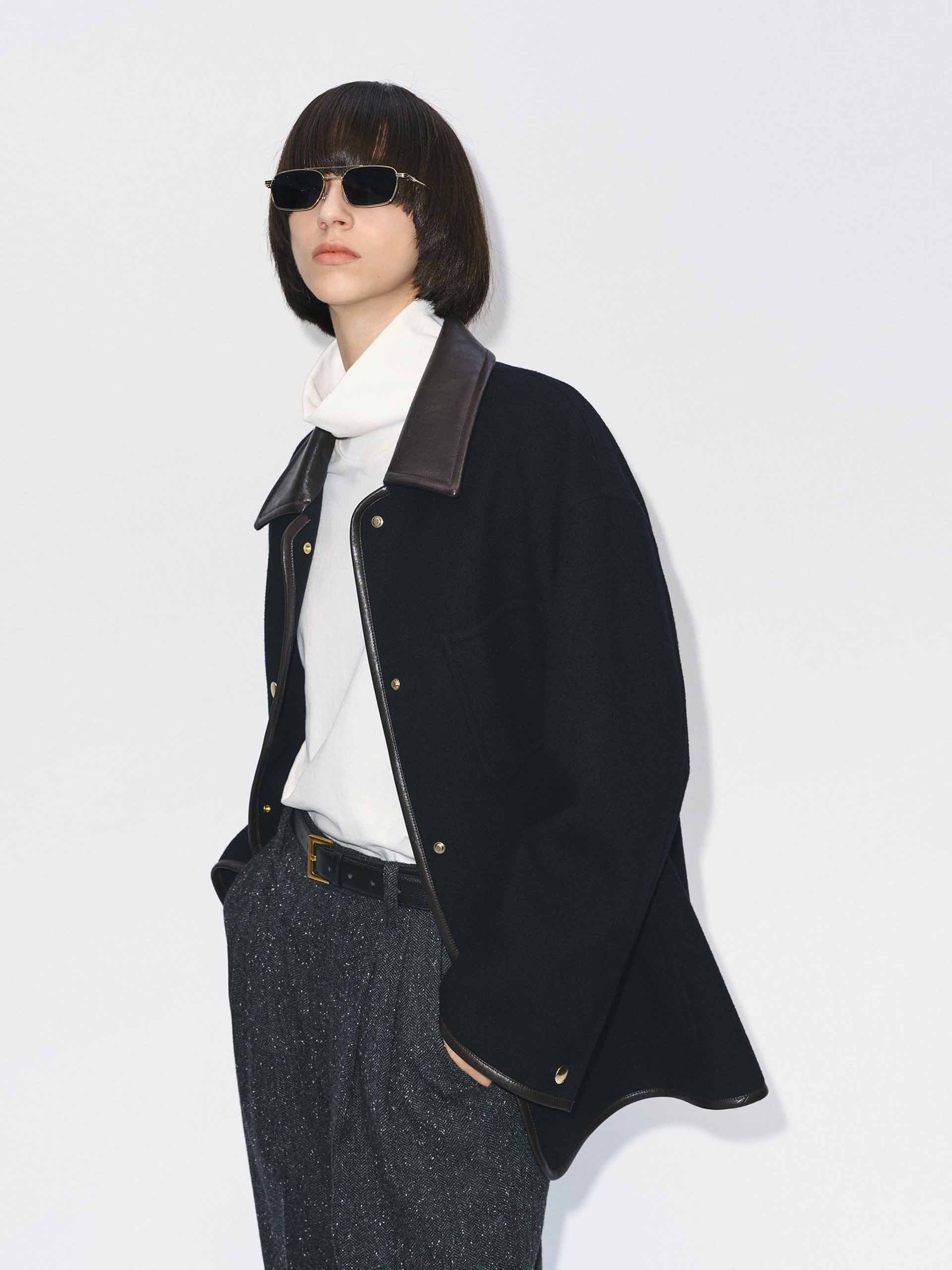 Leather Collar Wool Coat - Image 3