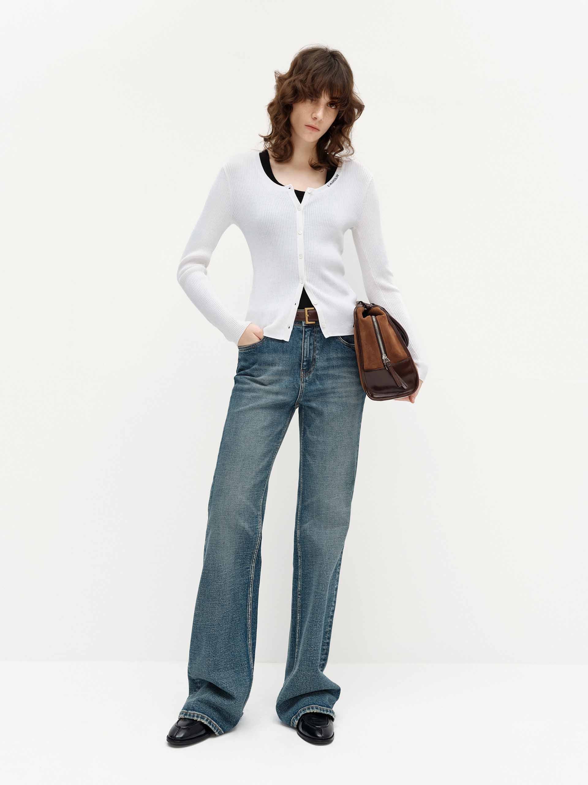 Letter Collar Wool Cardigan - Image 3