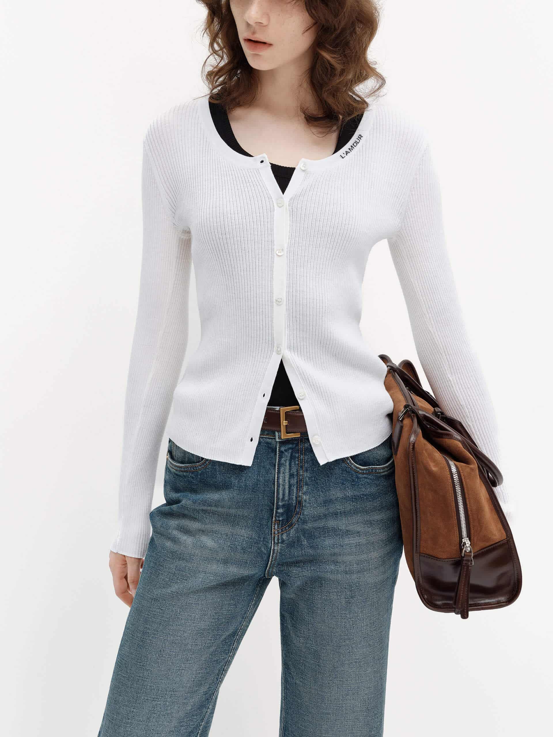Letter Collar Wool Cardigan - Image 8