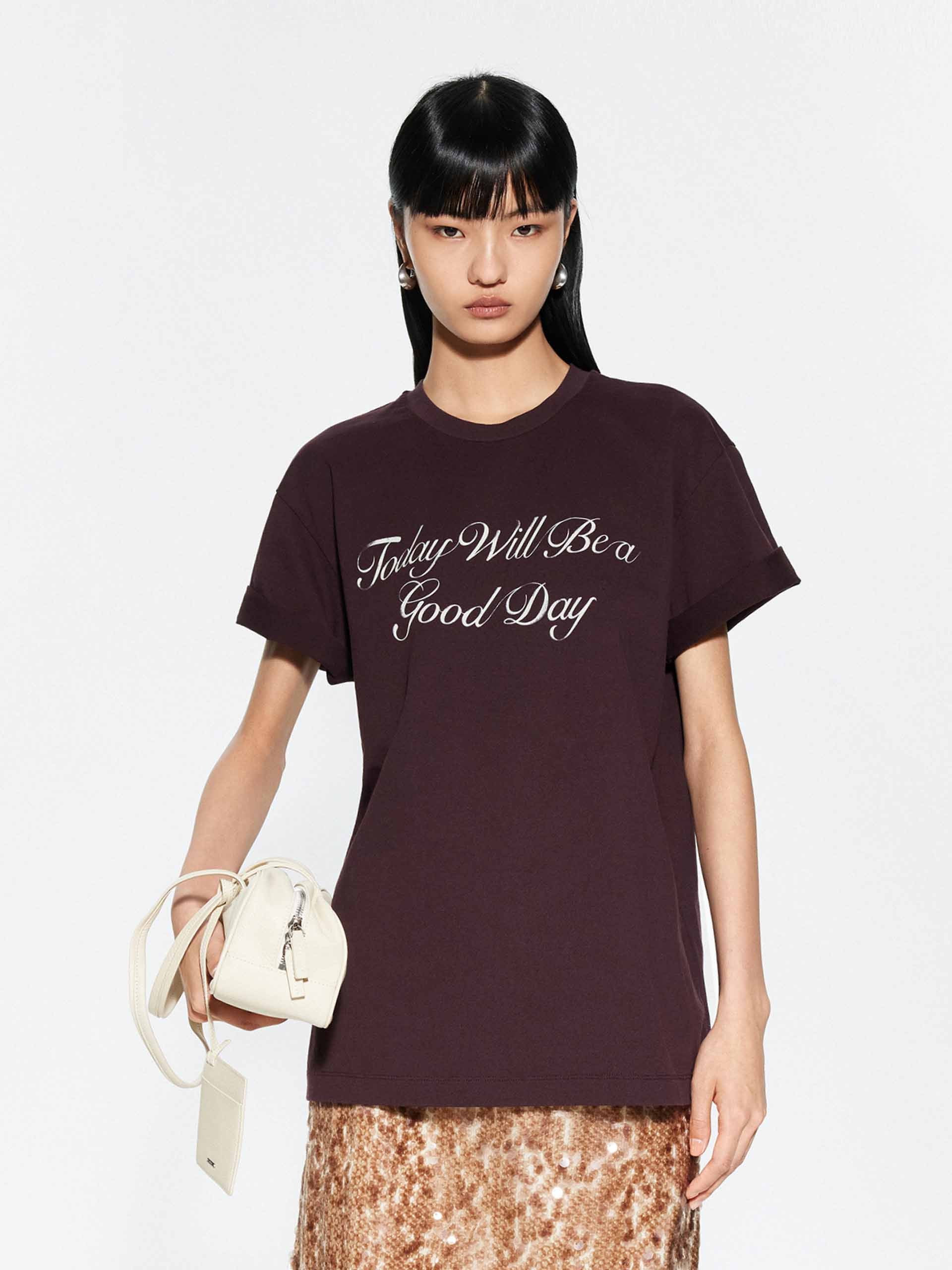 Letter Print Round Neck T-shirt - Image 9