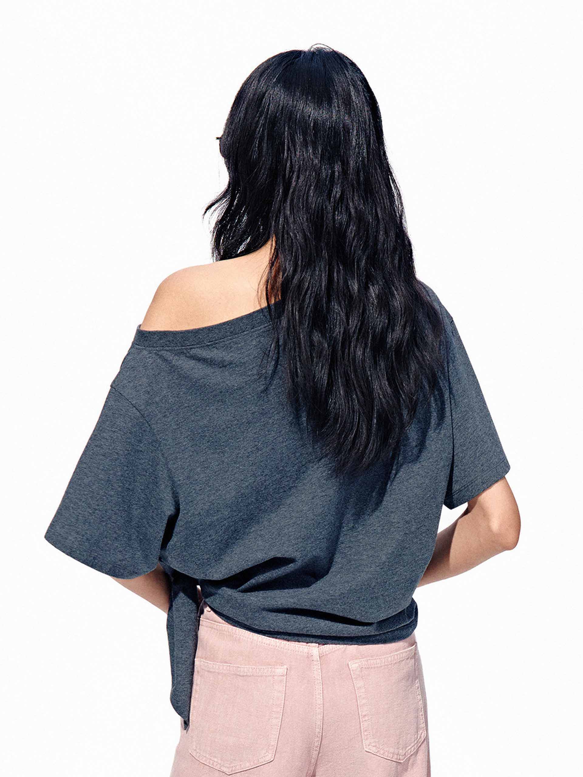 Letter Print Tie Cotton T-shirt - Image 11