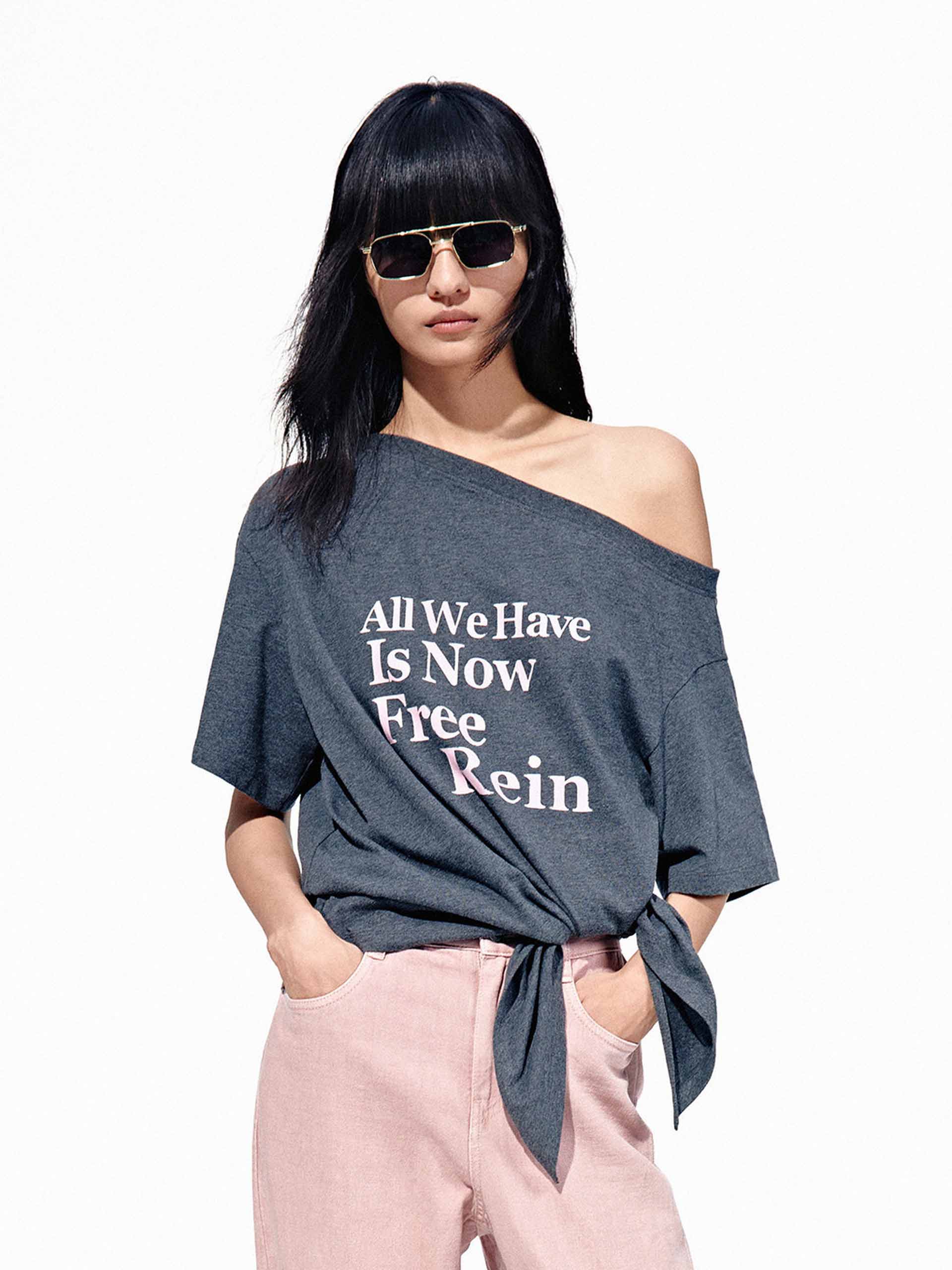 Letter Print Tie Cotton T-shirt - Image 12