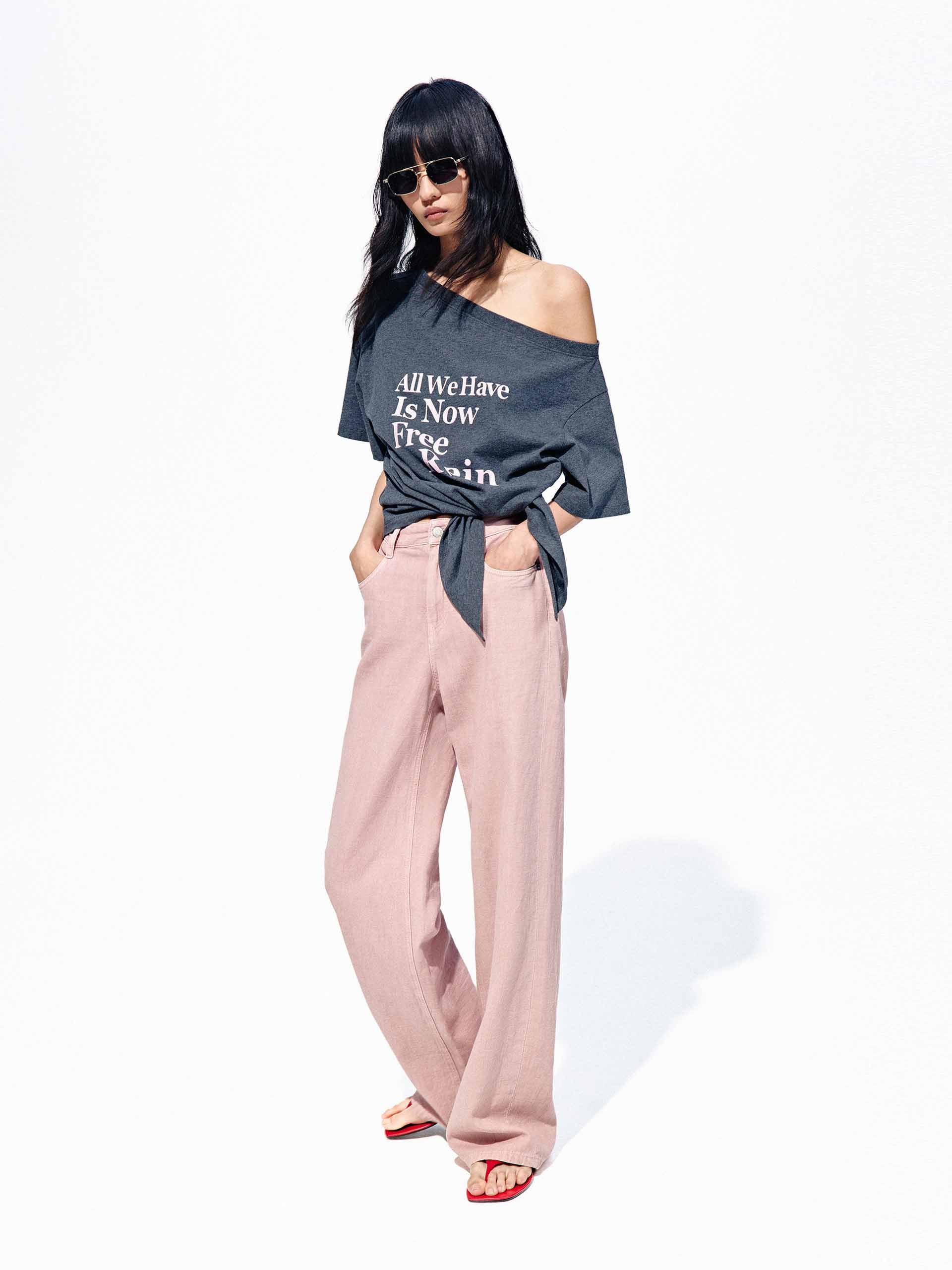 Letter Print Tie Cotton T-shirt - Image 8