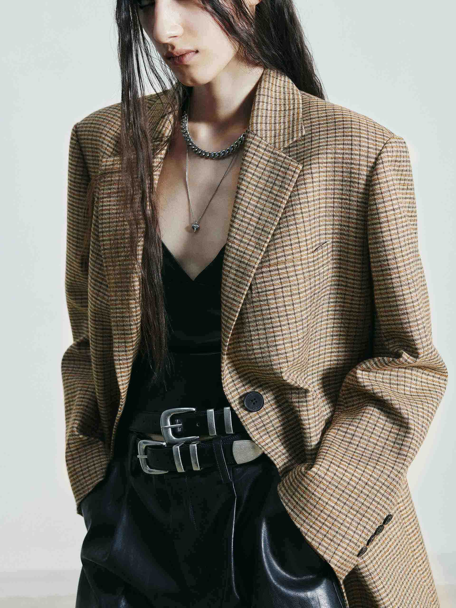 Linen Blend Checked Blazer - Image 2