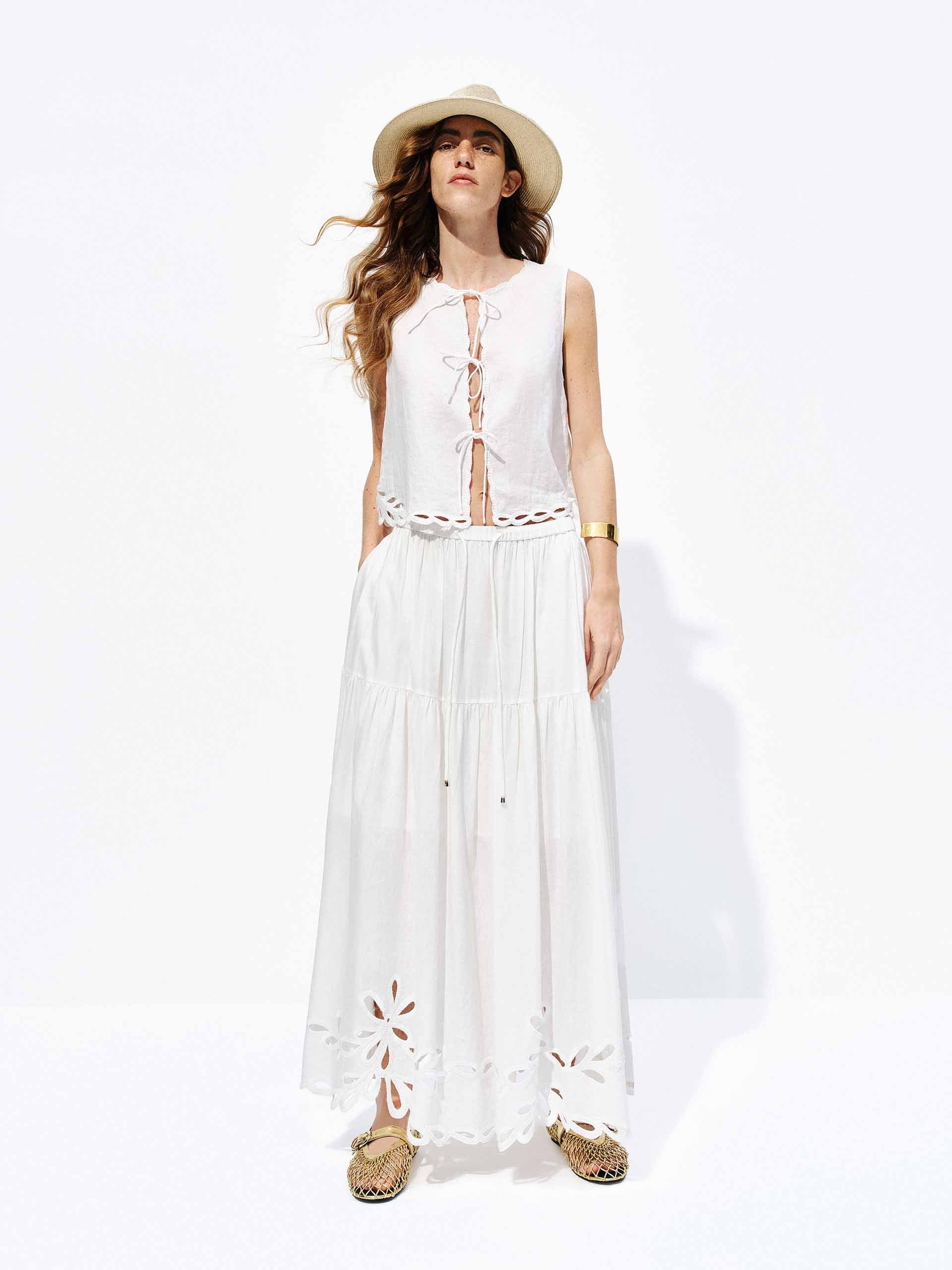 Linen Blend Eyelet Skirt - Image 2