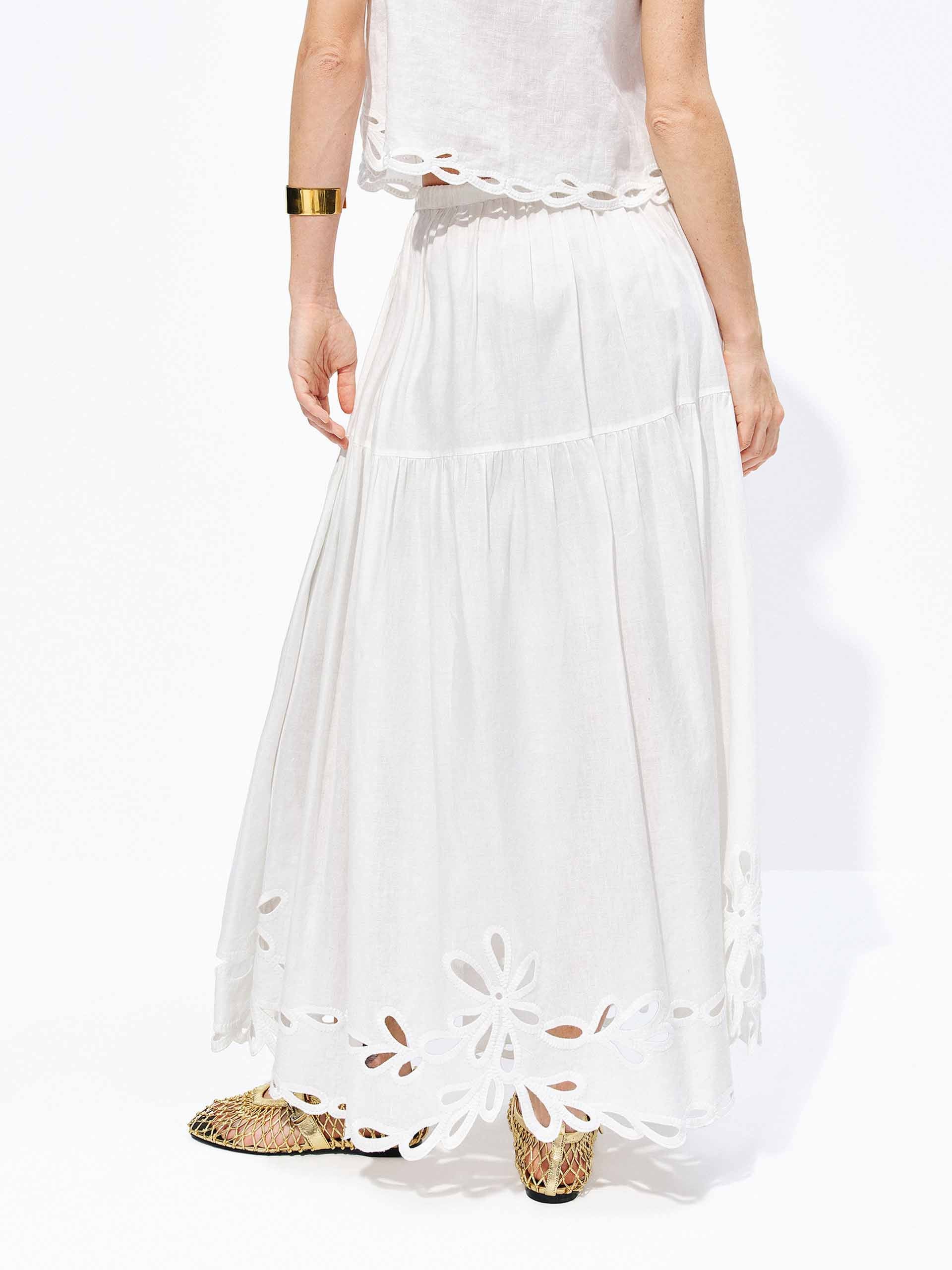 Linen Blend Eyelet Skirt - Image 3