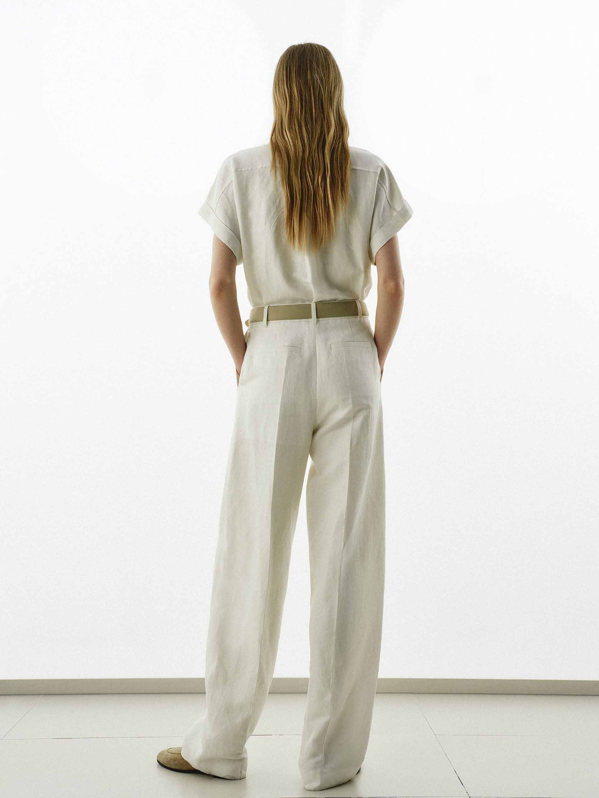 Linen Blend Jumpsuit with Belt - Image 3