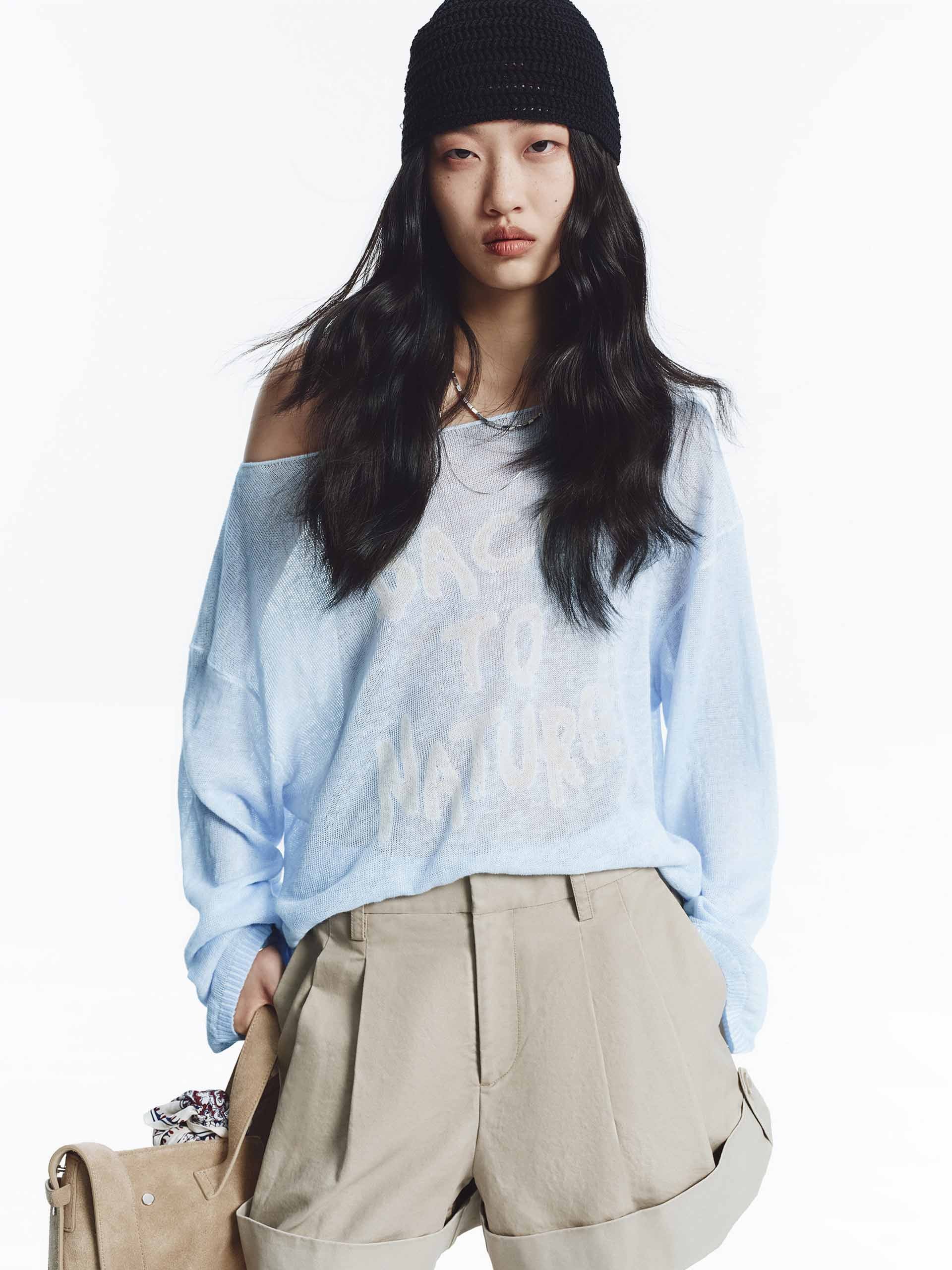 Linen Blend Letter Knit Top