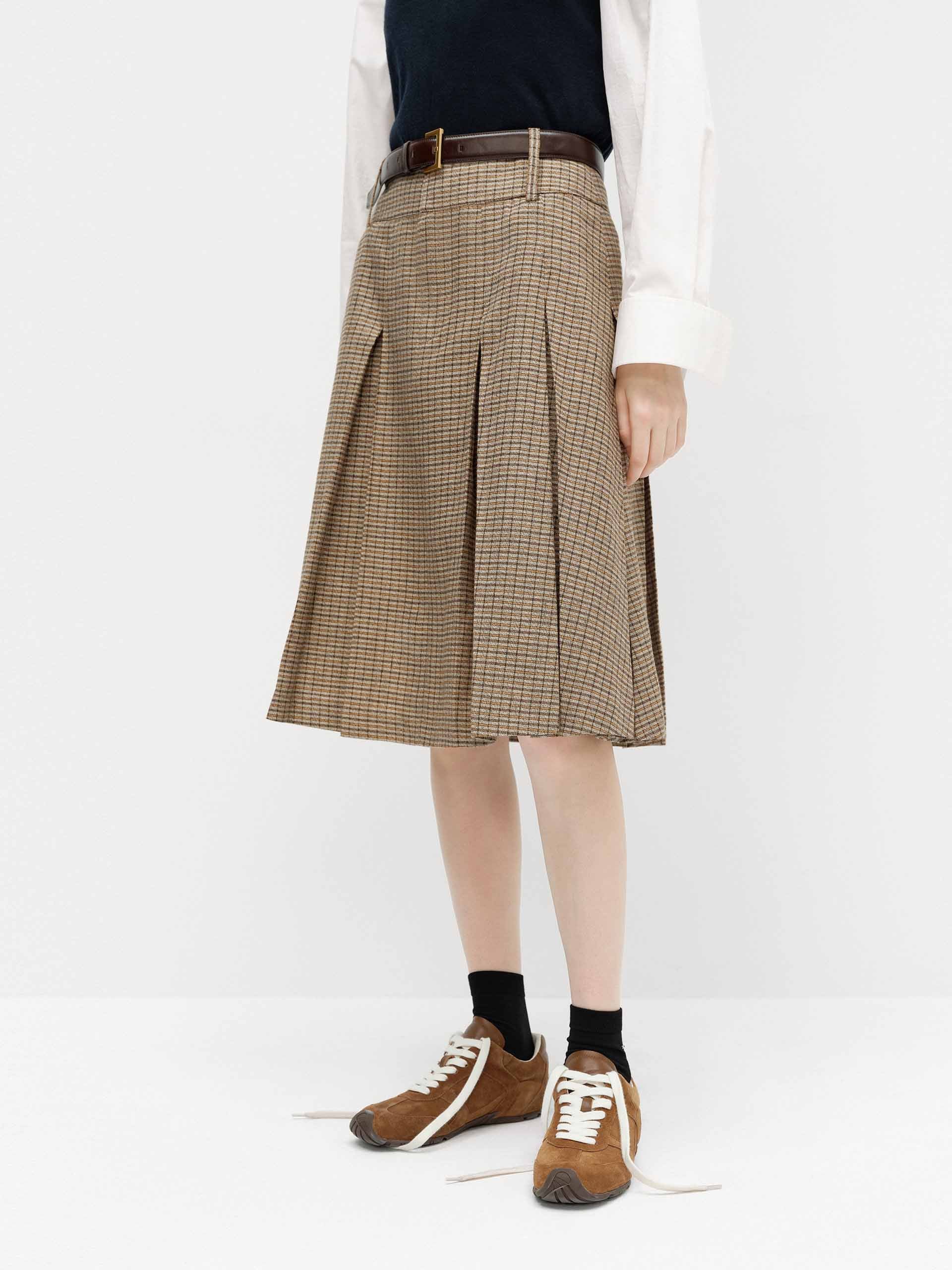 Linen Blend Pleated Skirt - Image 6