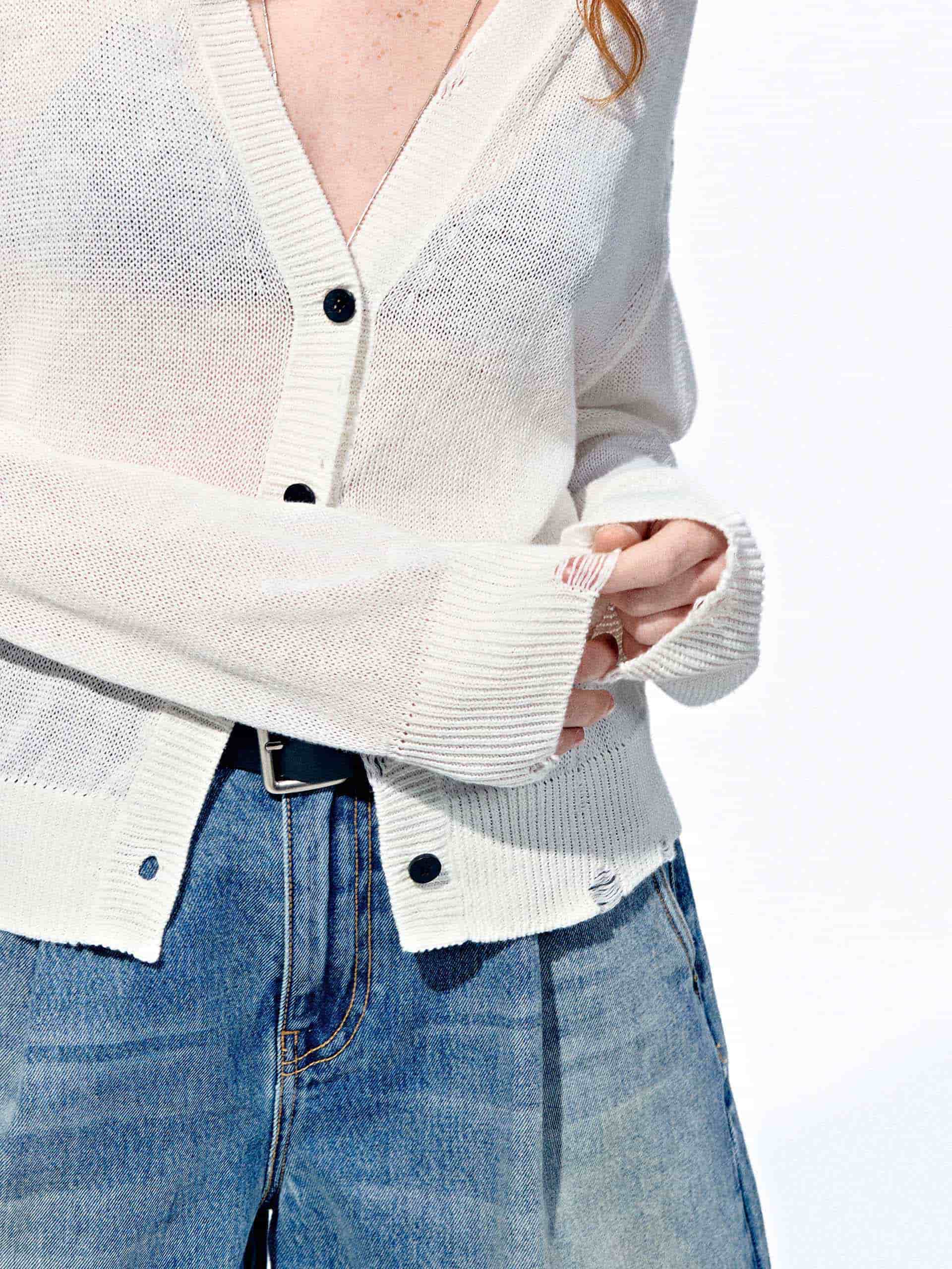 Linen Blend Ripped Cardigan - Image 7