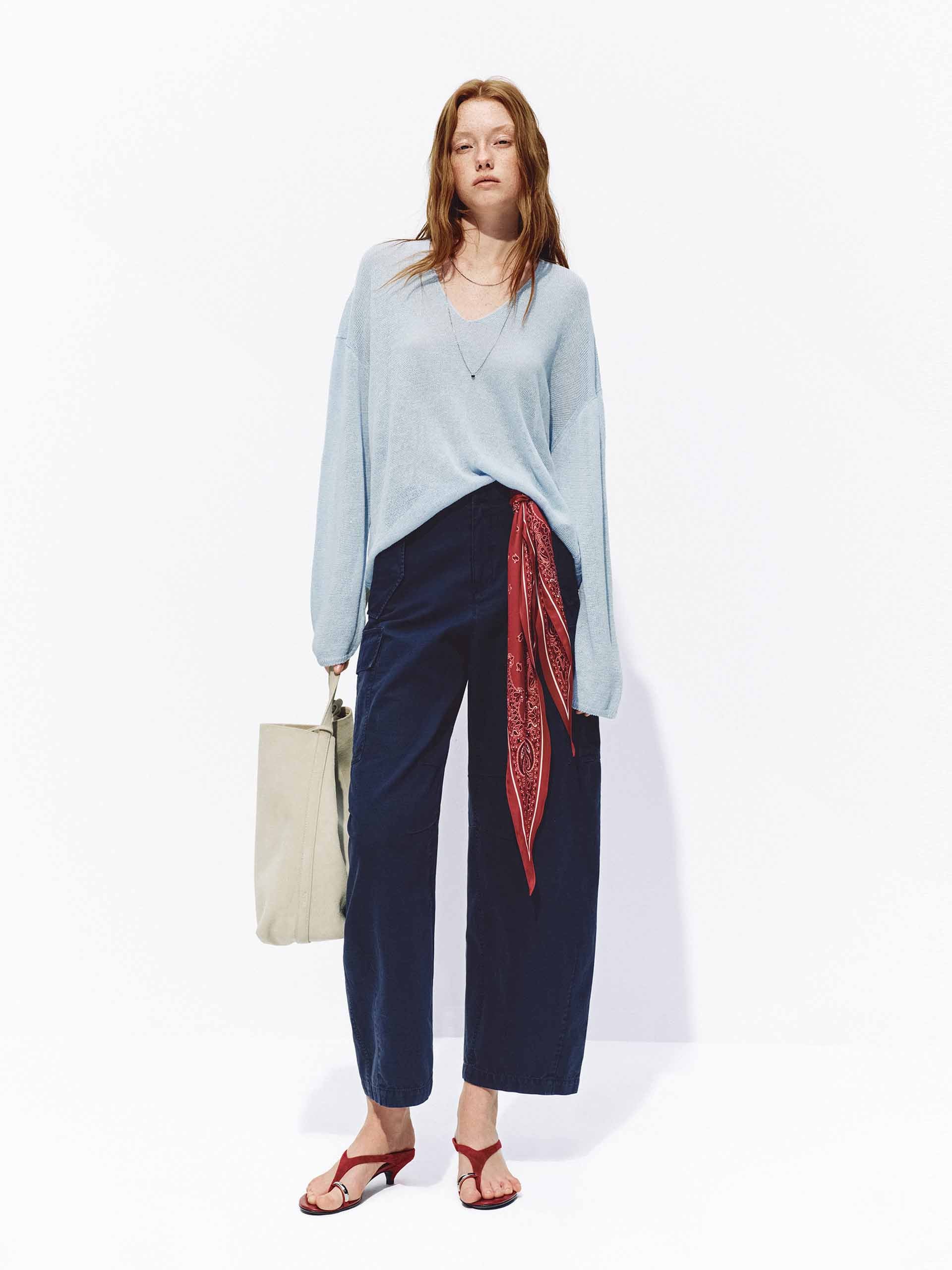 Linen Blend Sheer Knit Sweater - Image 2