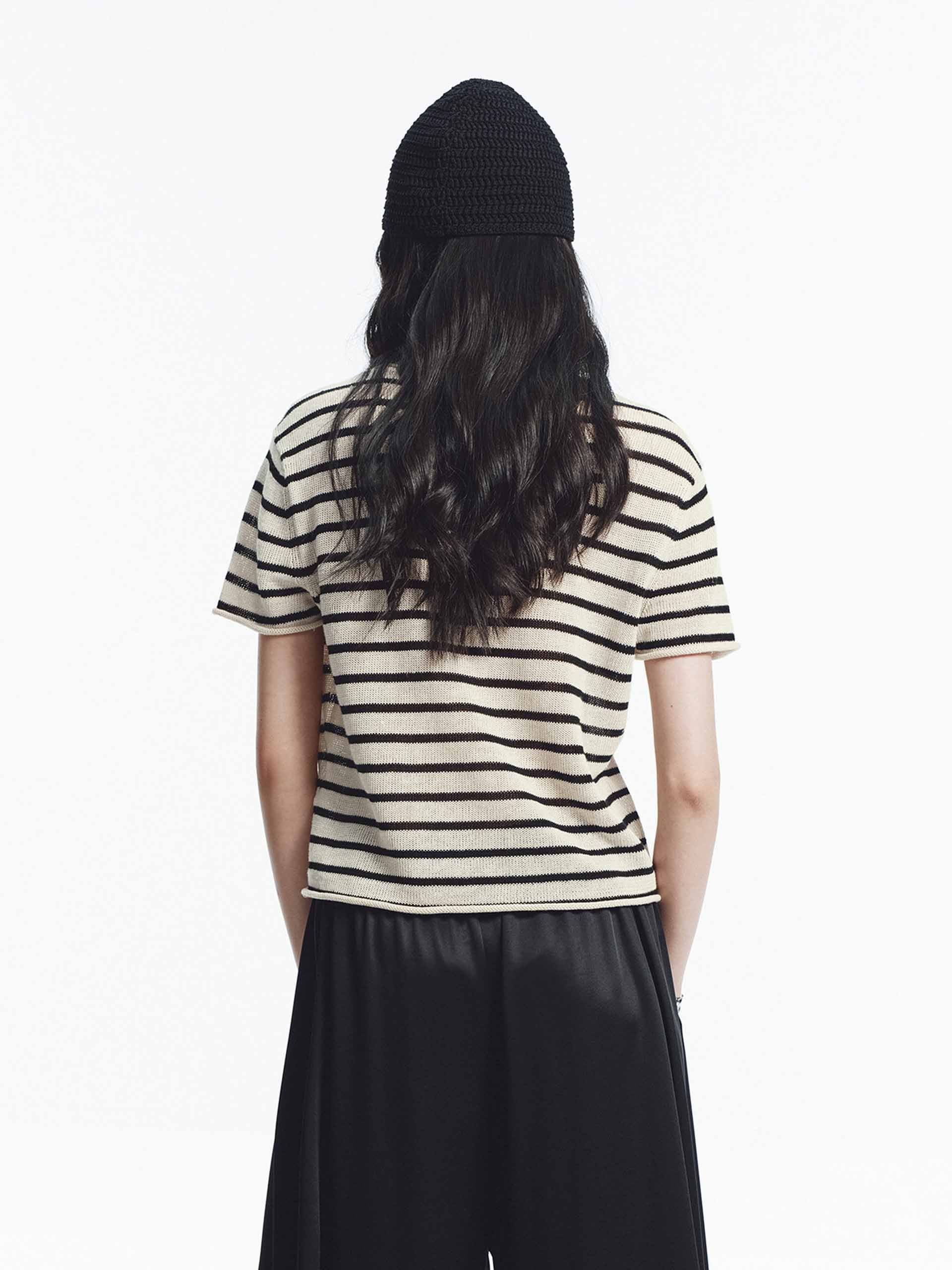 Linen Blend Stripe Knit Top - Image 6