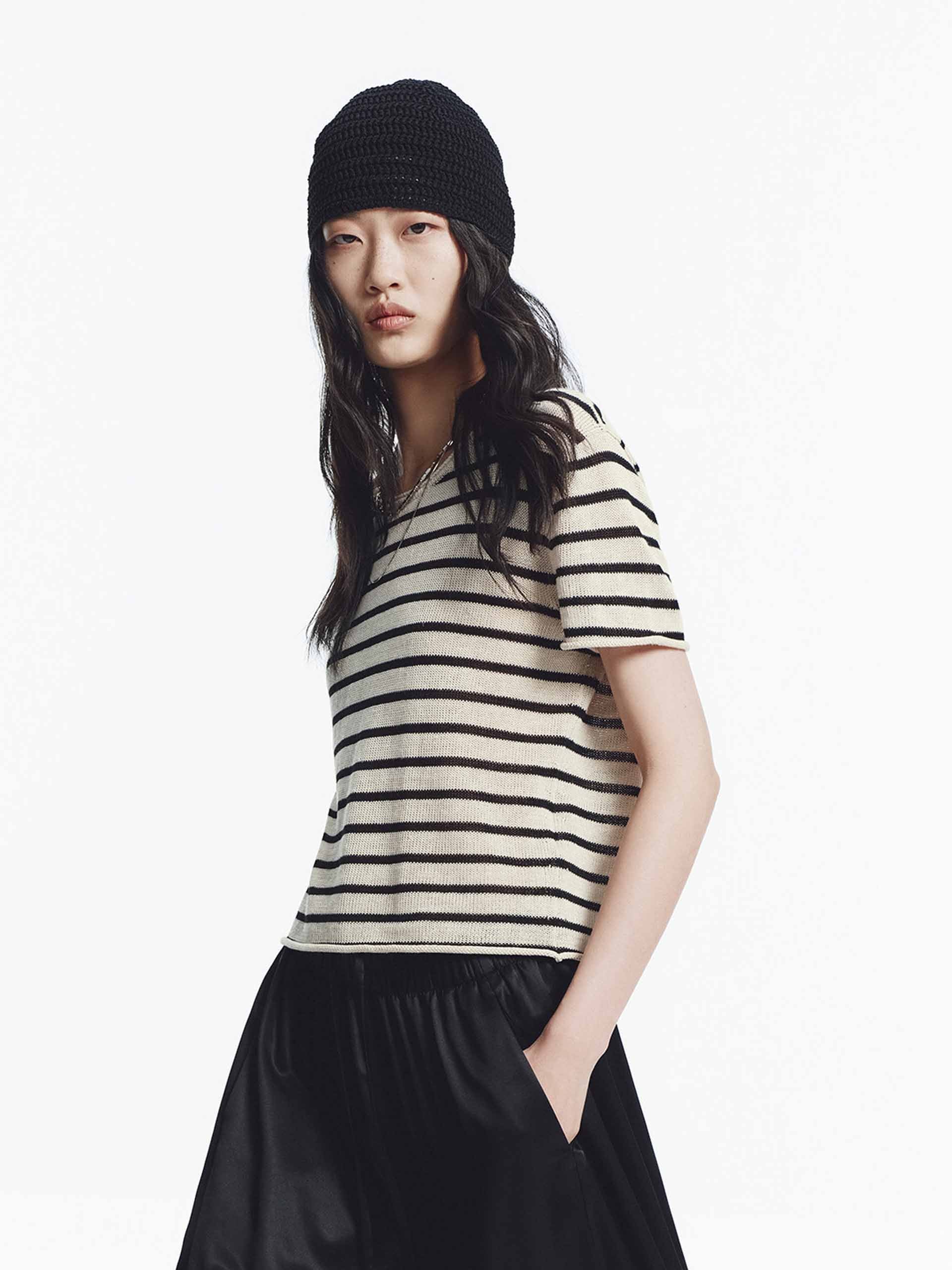 Linen Blend Stripe Knit Top - Image 8
