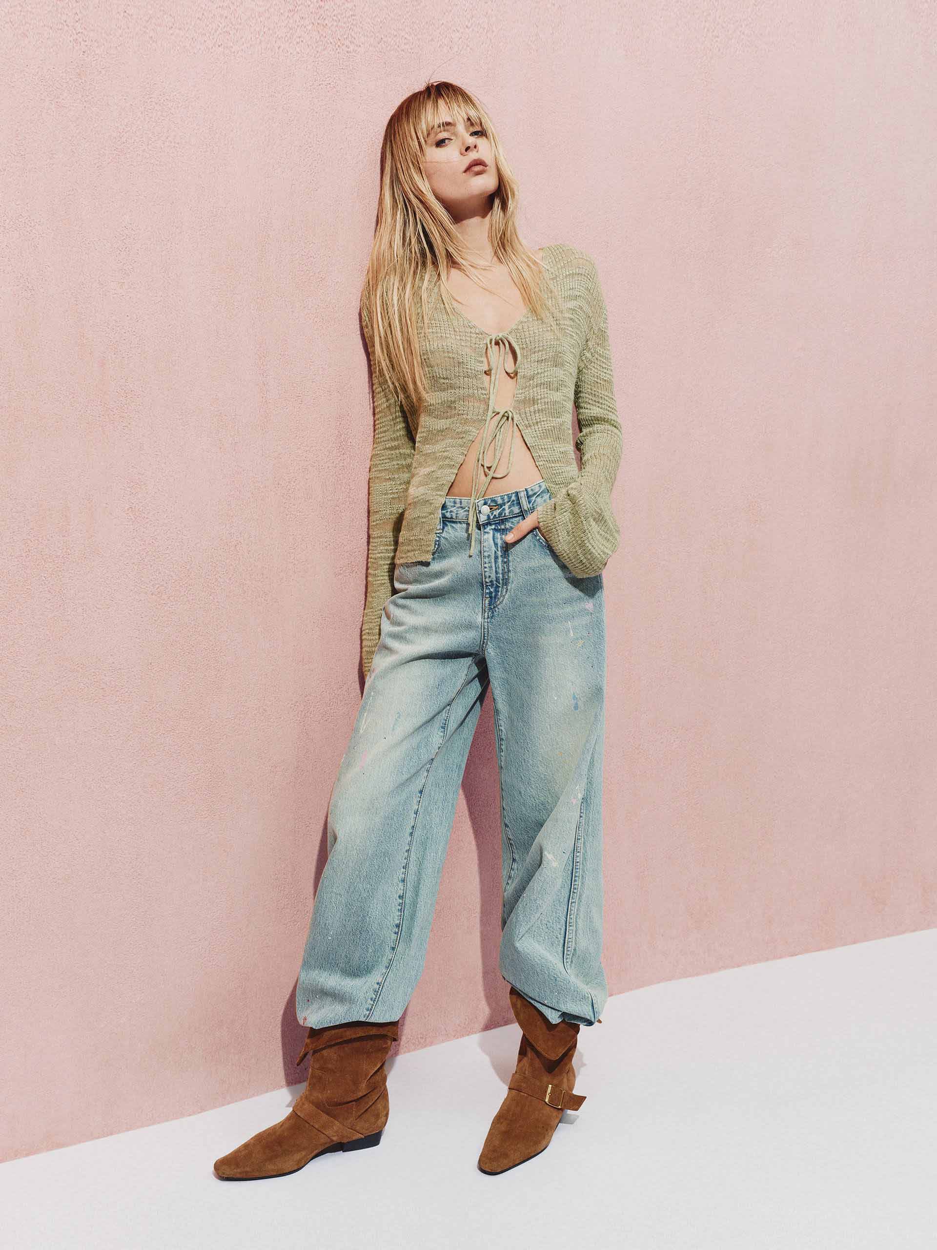 Linen Blend Tie V-neck Cardigan - Image 2