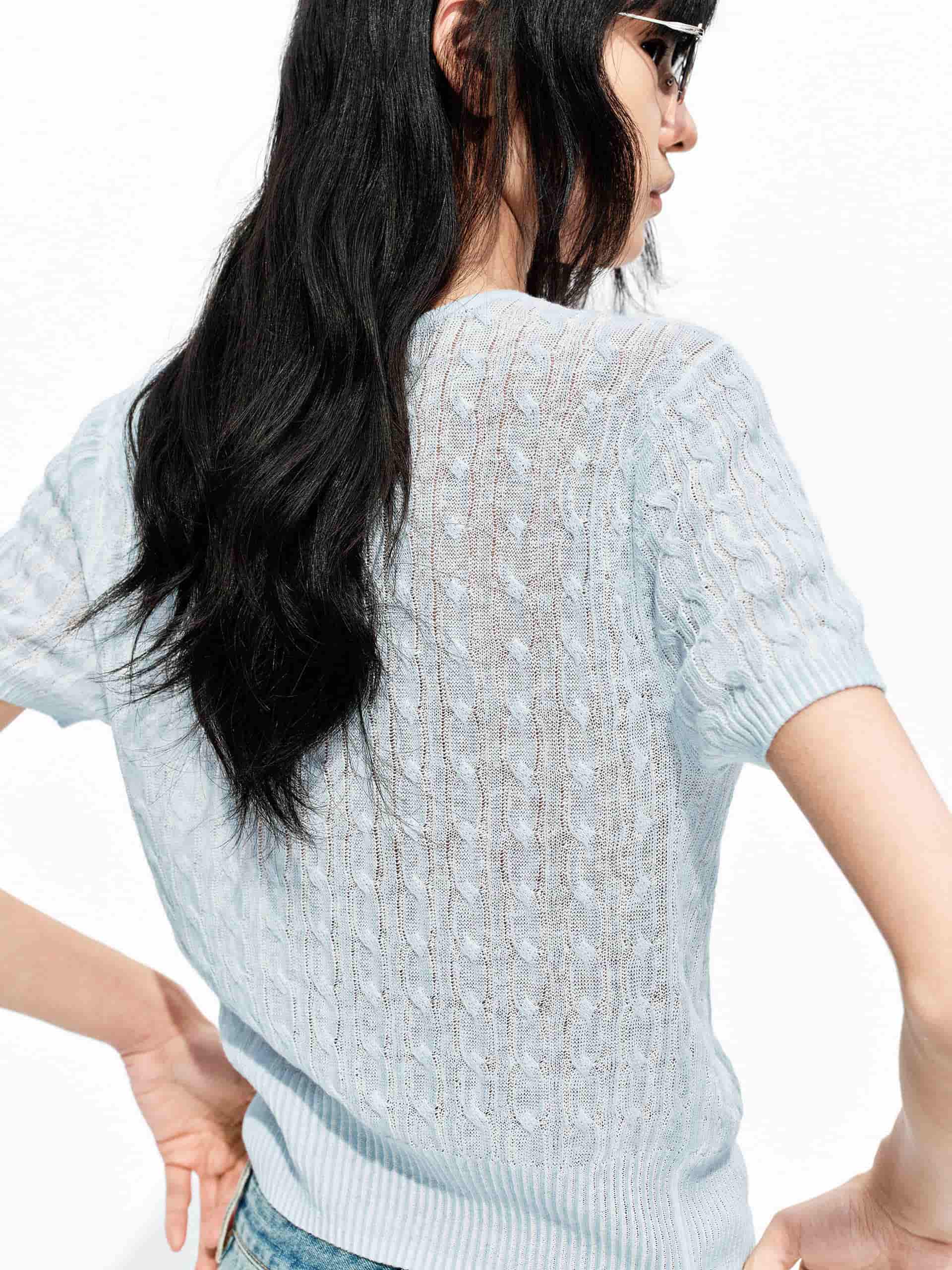 Linen Cotton Cable Knit Cardigan - Image 3