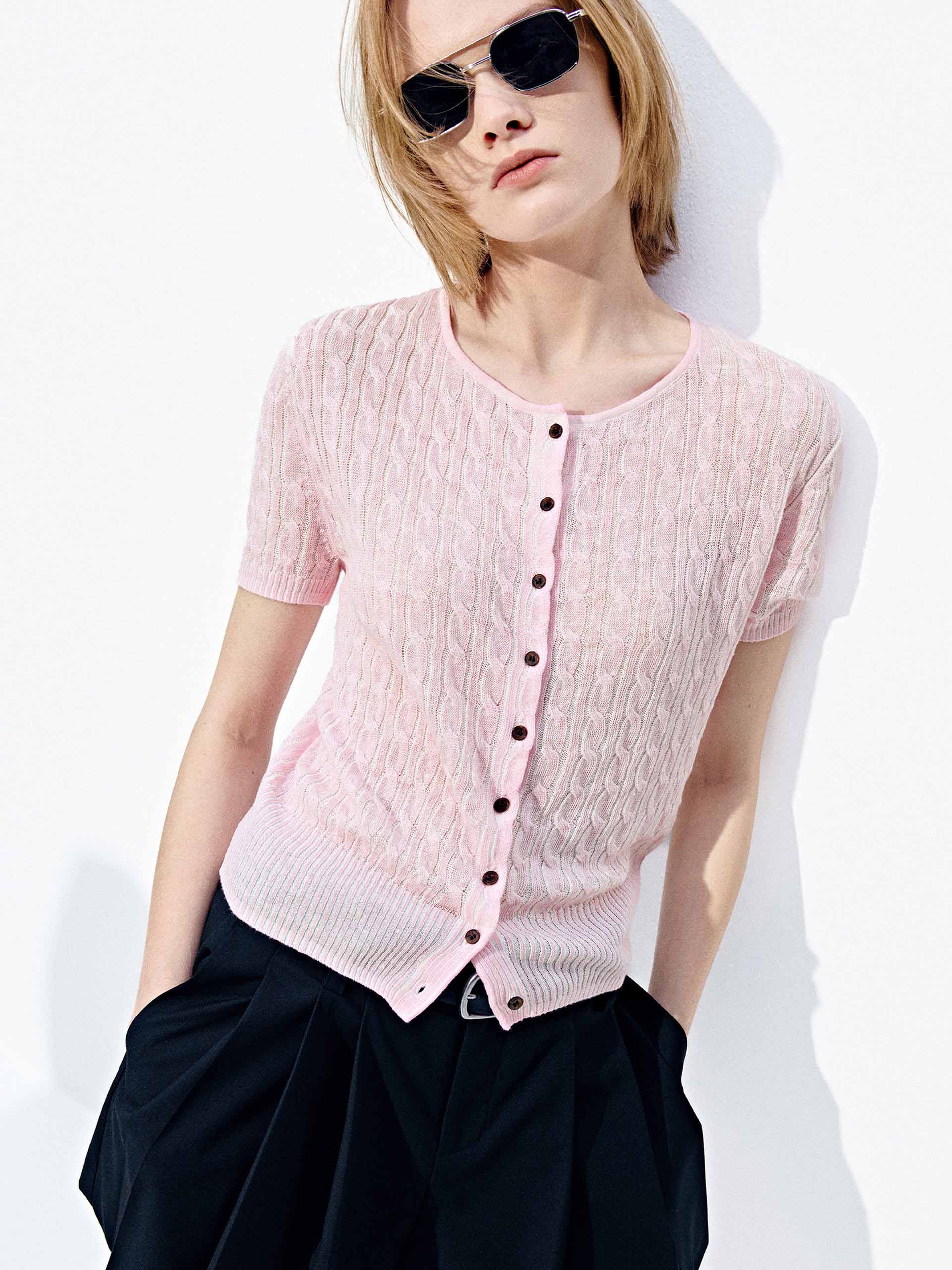 Linen Cotton Cable Knit Cardigan - Image 9