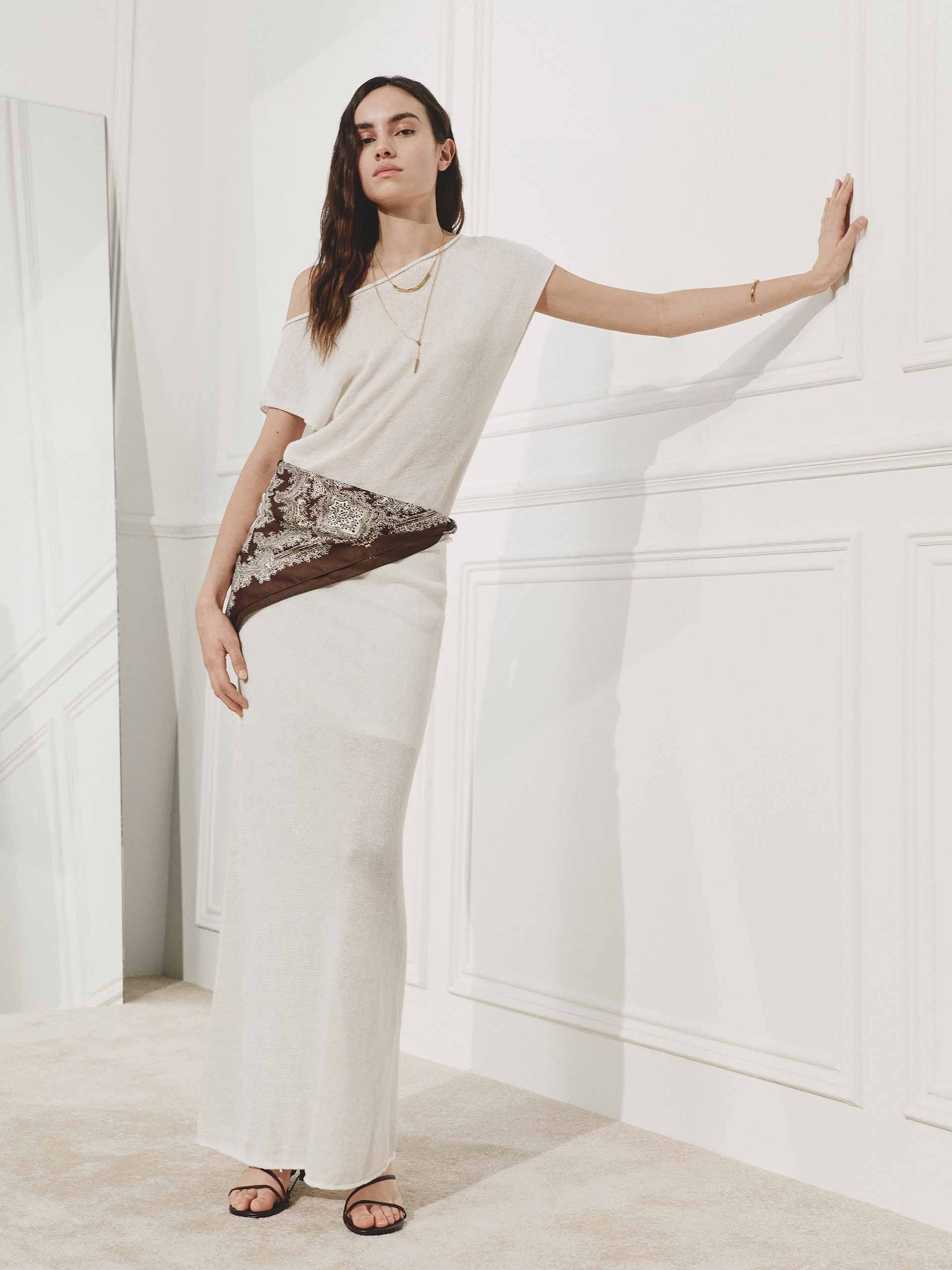 Linen Cotton Dress with Scarf - Image 2