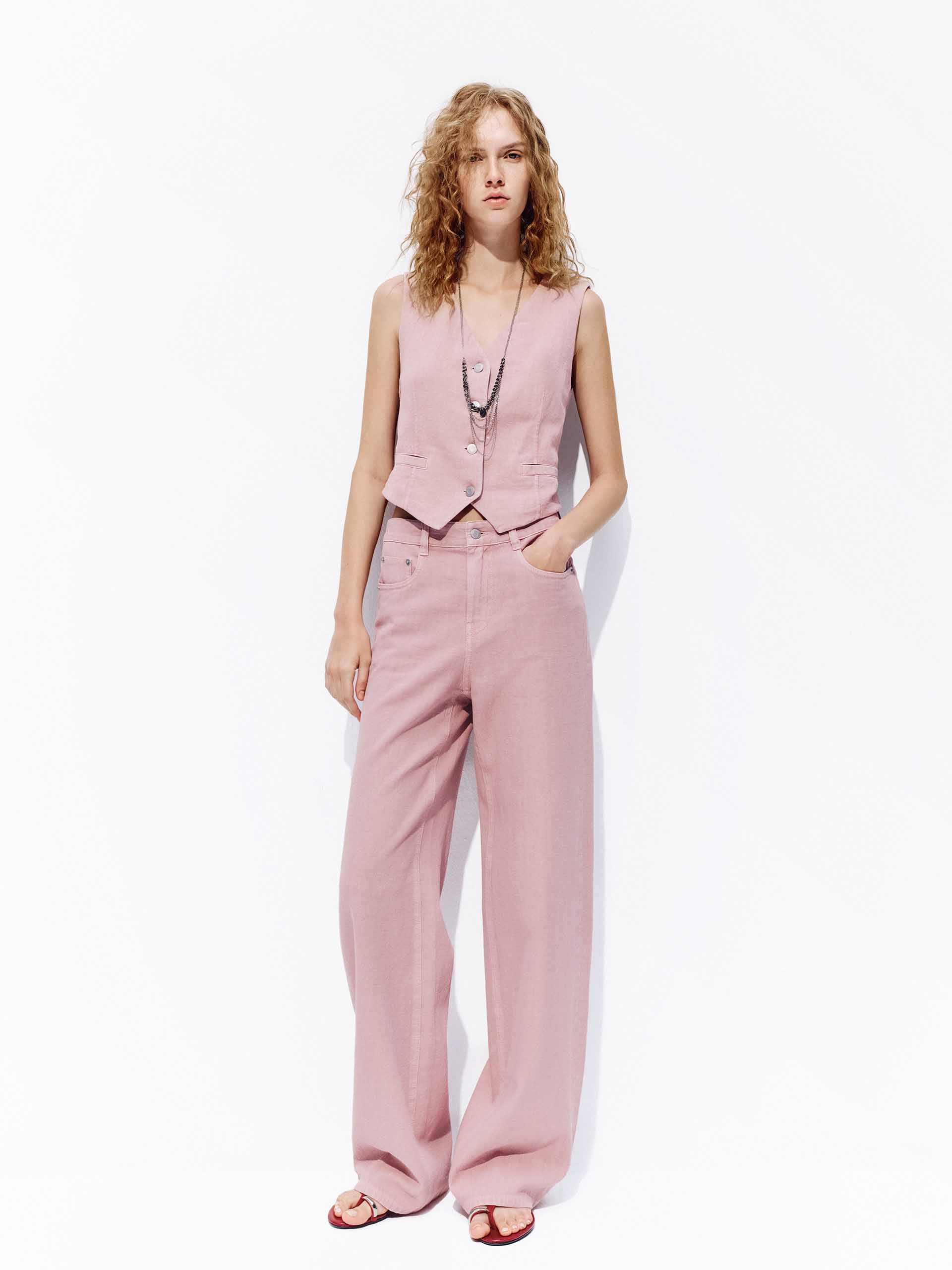 Linen Cotton Pink Waistcoat - Image 2