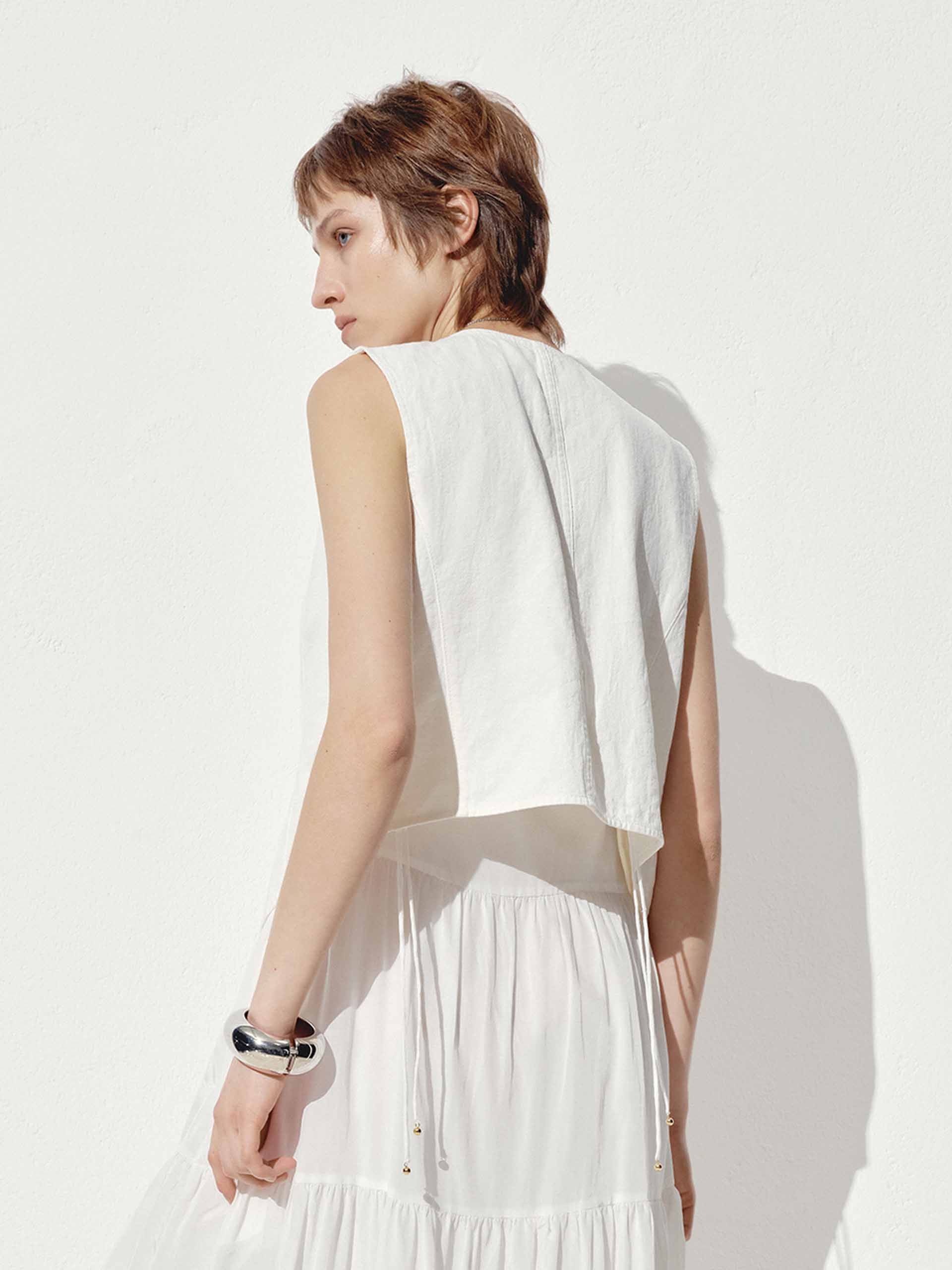 Linen Cotton Short Waistcoat - Image 6