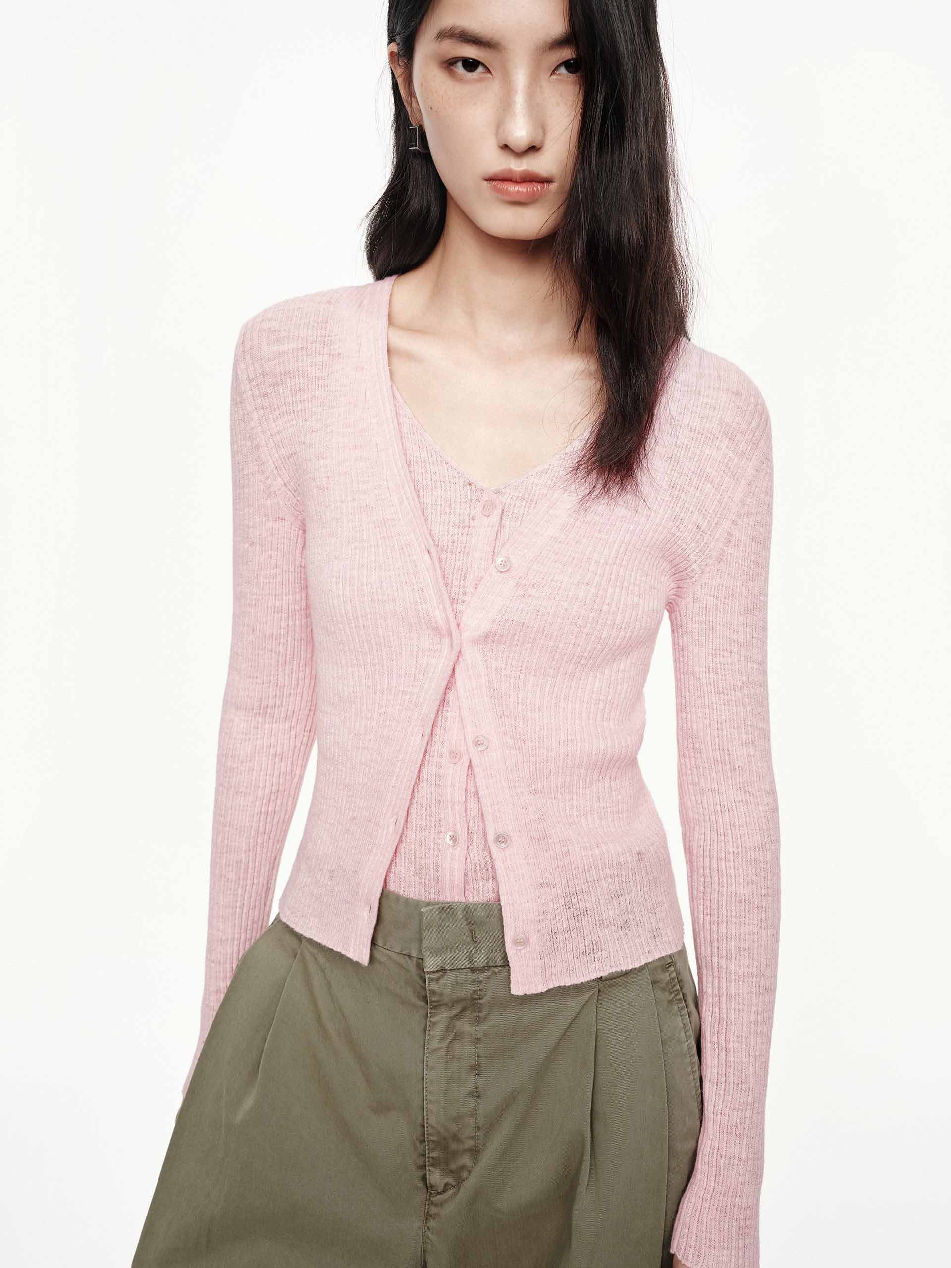 Linen Cotton V-neck Cardigan - Image 9