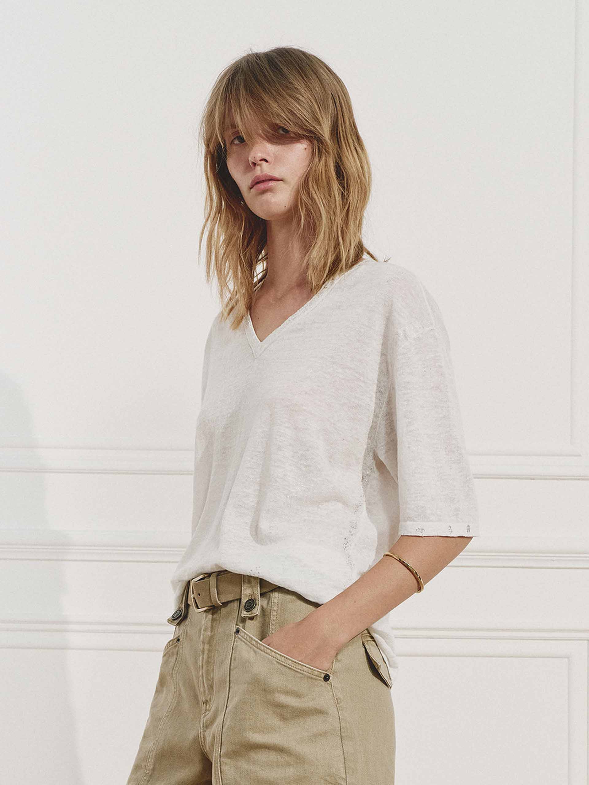 Linen Cotton V-neck Top - Image 4