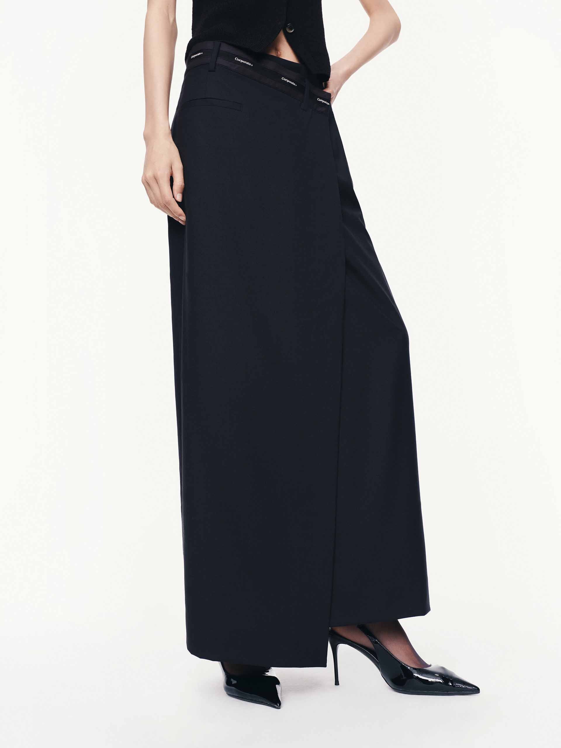 Logo Waistband Wool Skirt