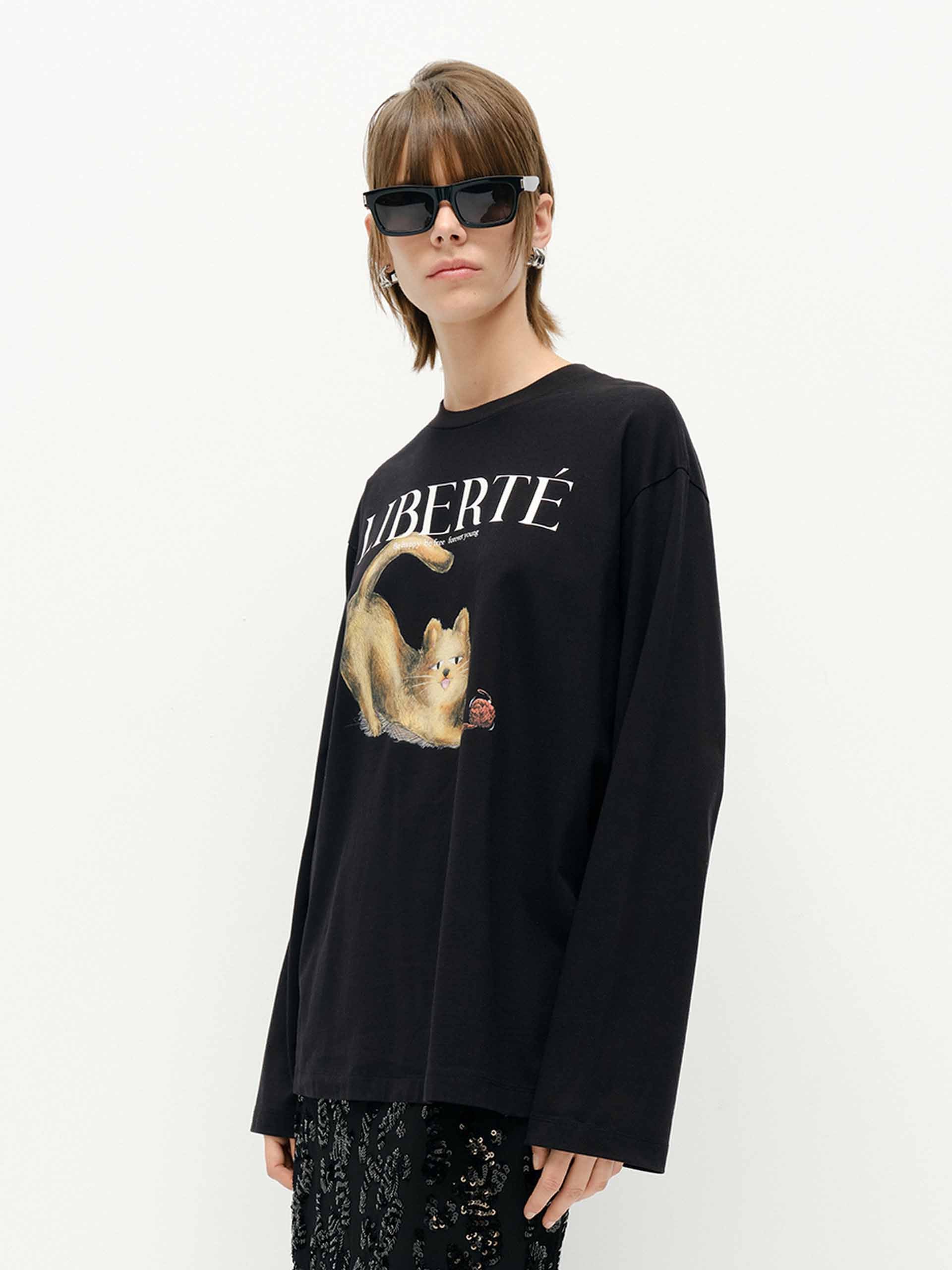 Loose Cat Print T-shirt - Image 15