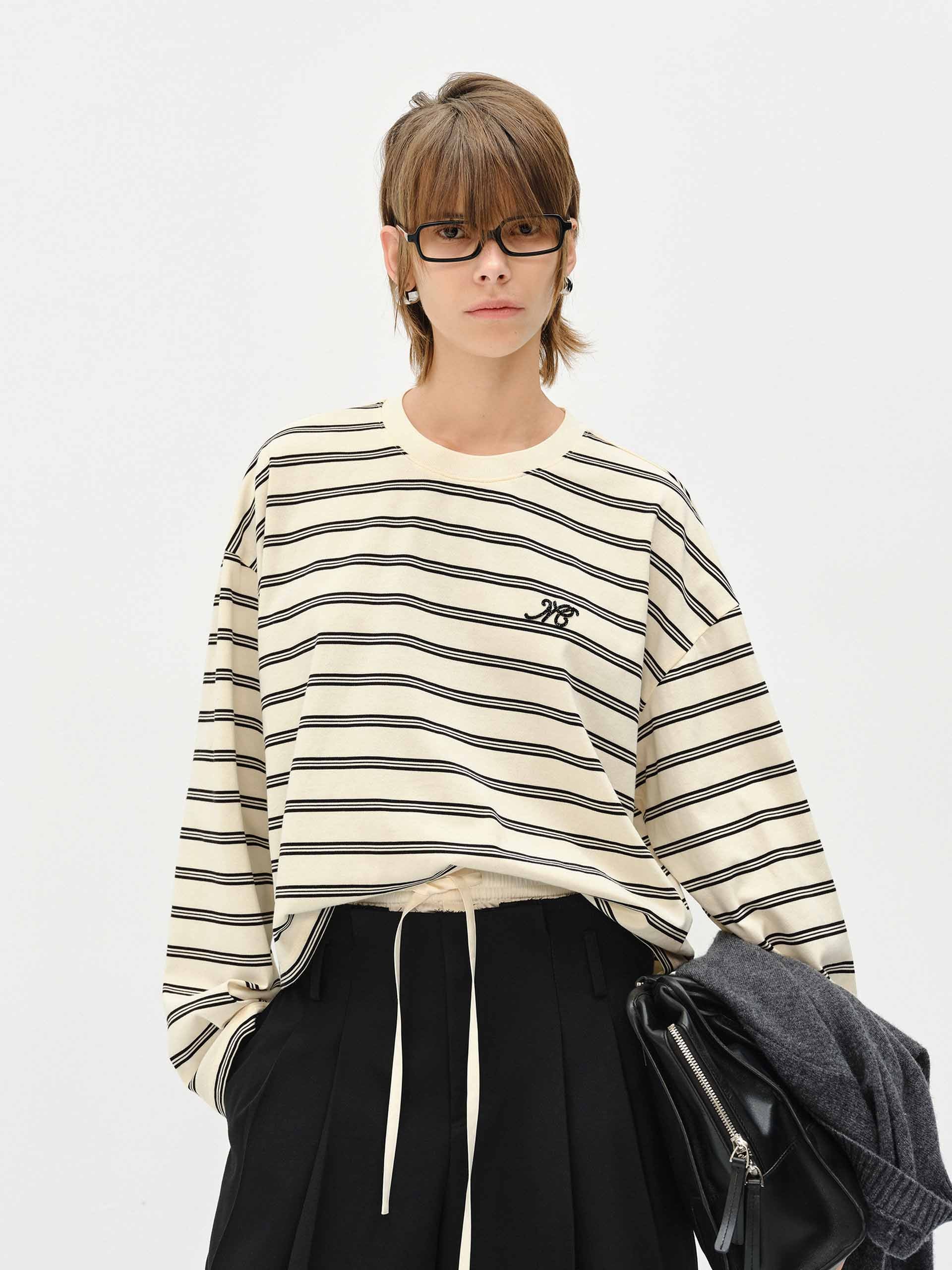 Loose Striped Print T-shirt - Image 13