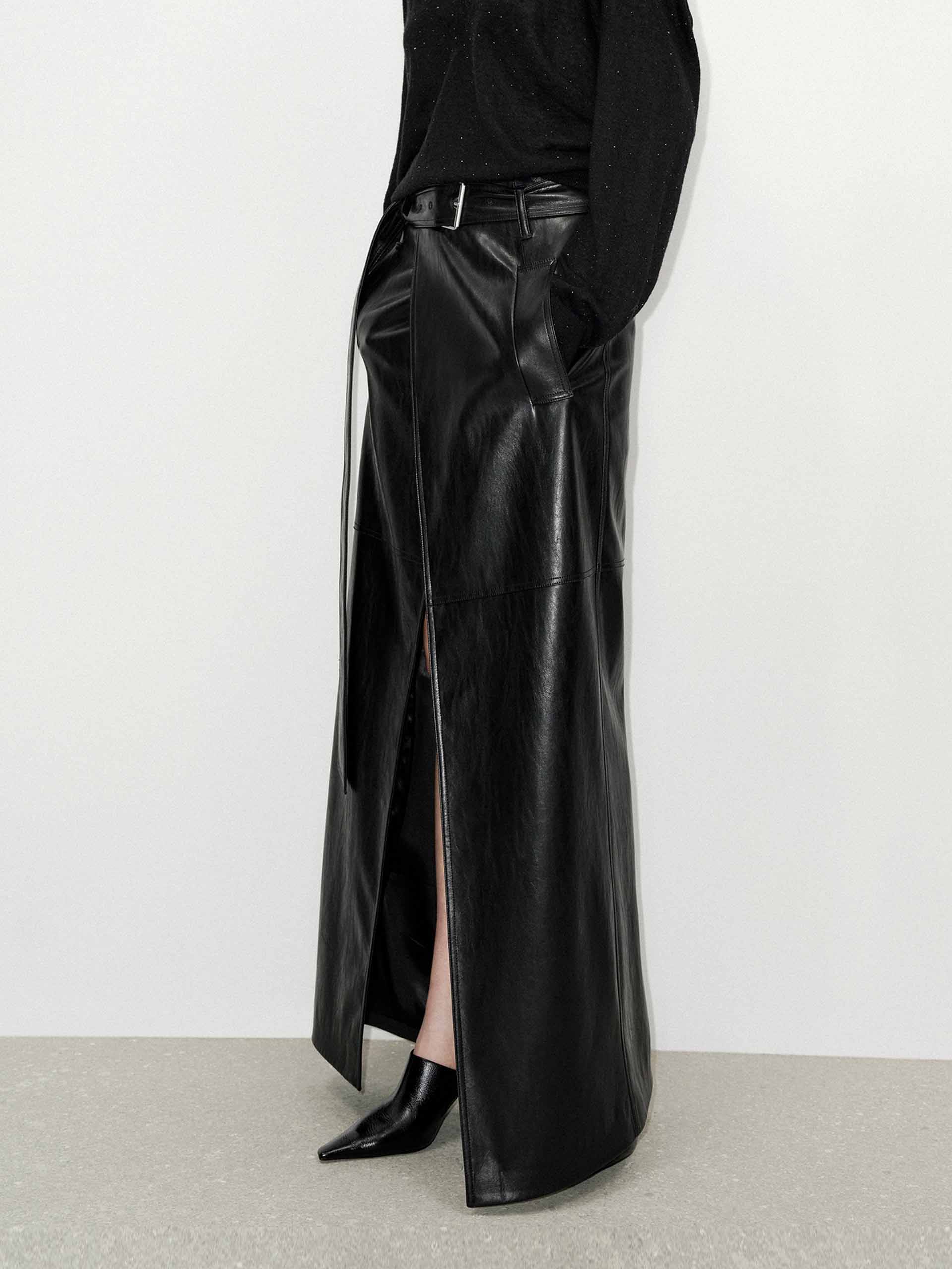 Maxi Slit Detail Leather Skirt - Image 6