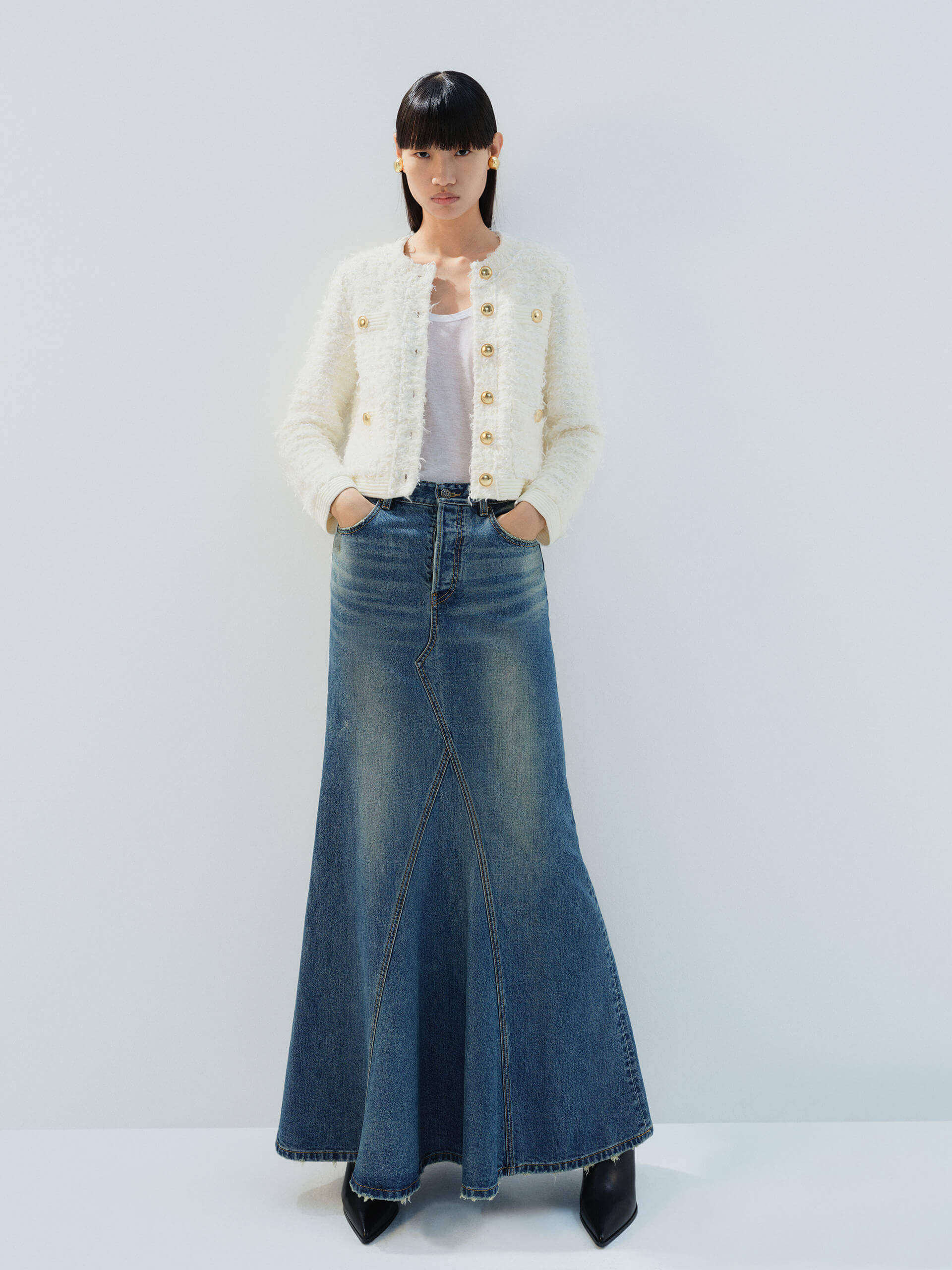 Metal Button Cropped Cardigan - Image 2