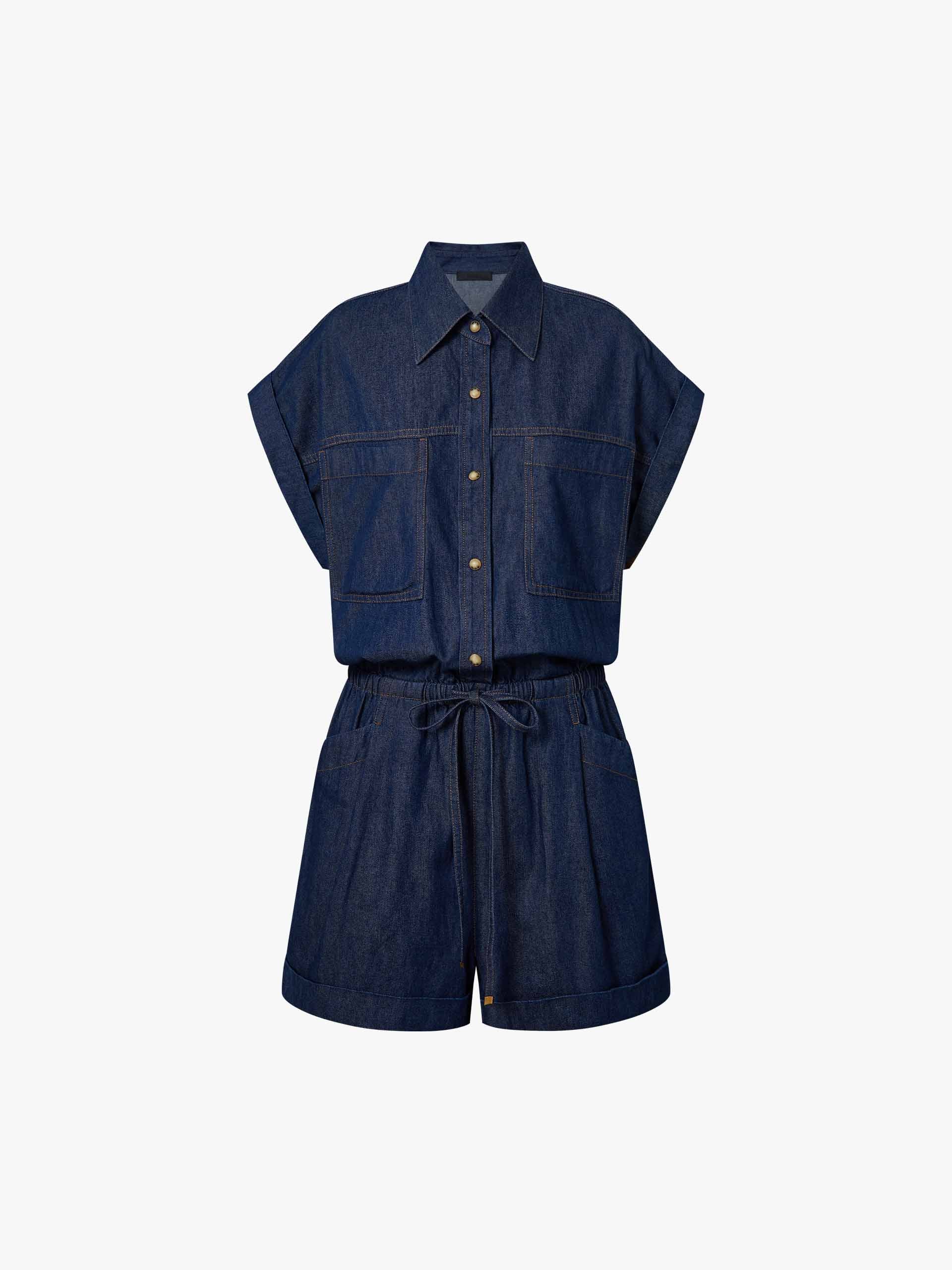 Metal Button Denim Jumpsuit - Image 5