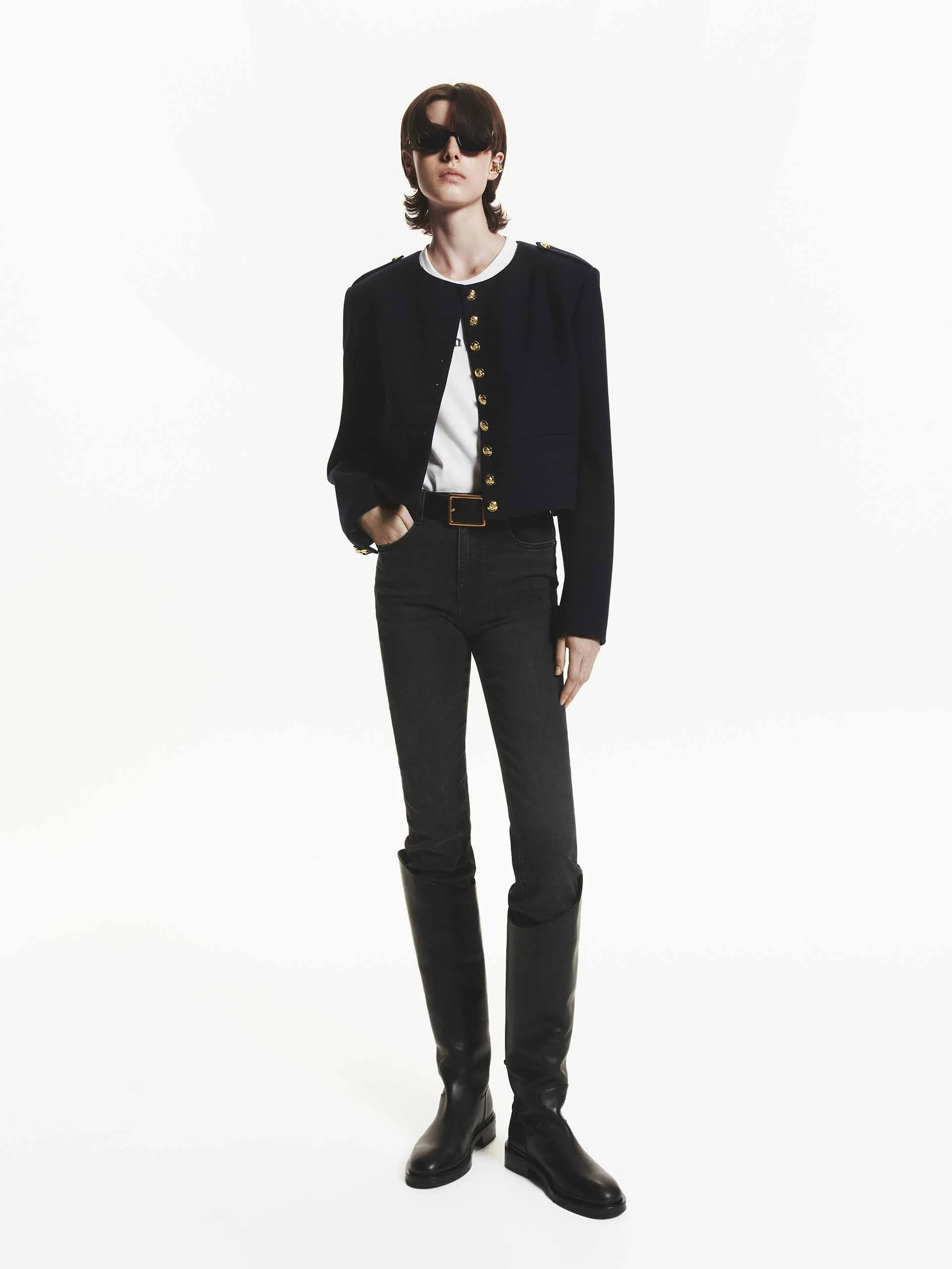 Metallic Button Cropped Coat - Image 2