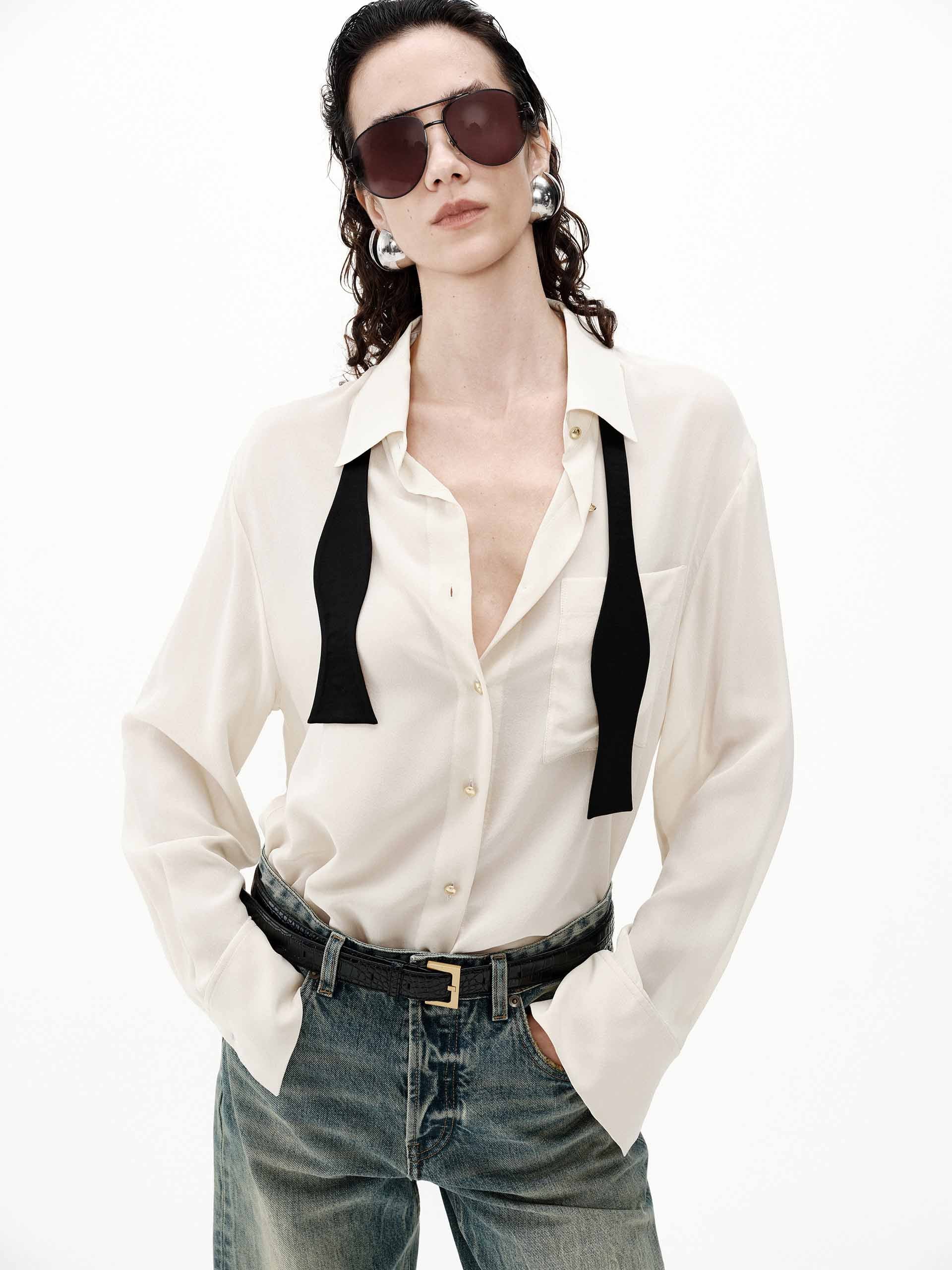Metallic Button Silk Shirt