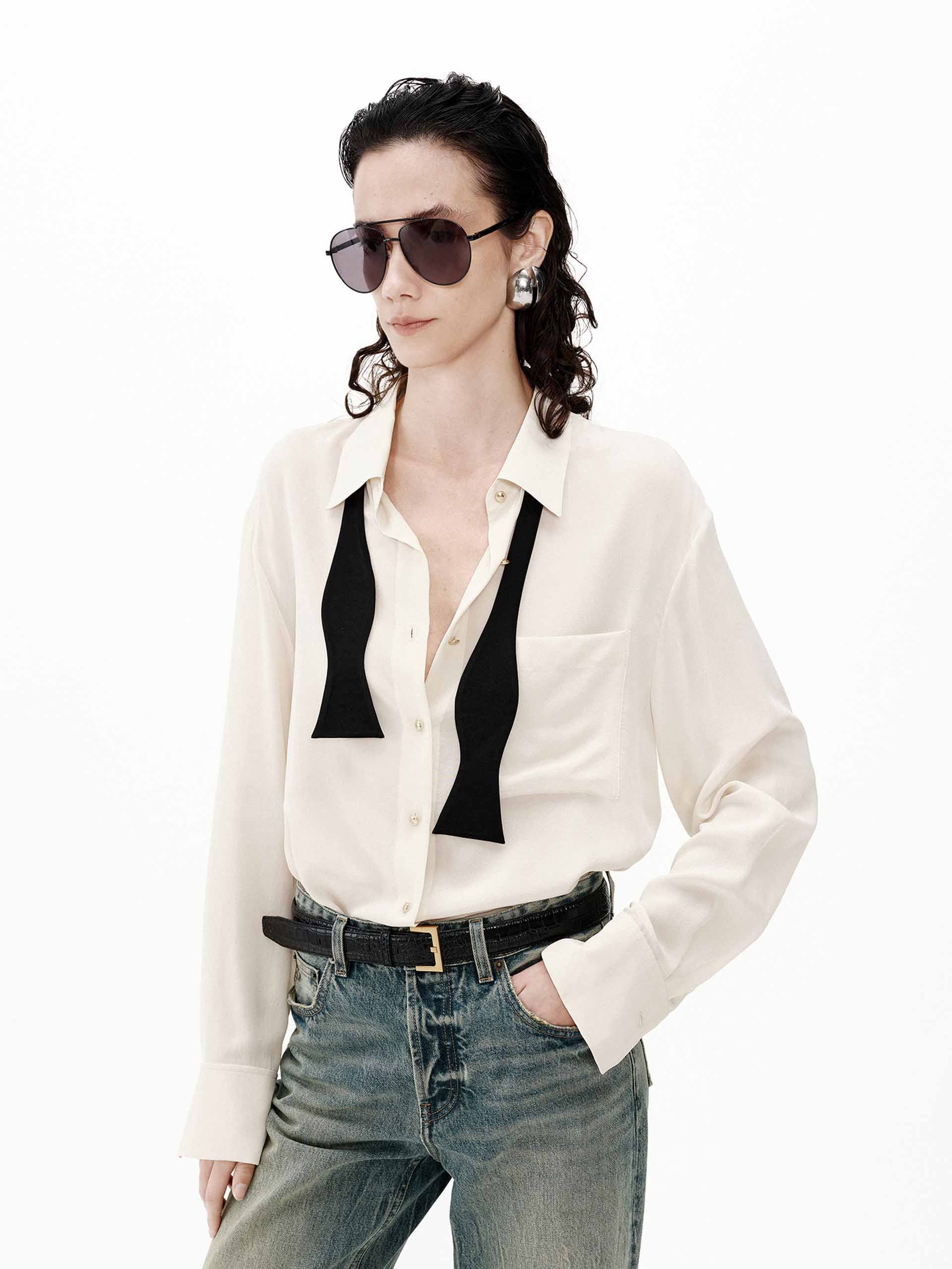 Metallic Button Silk Shirt - Image 6