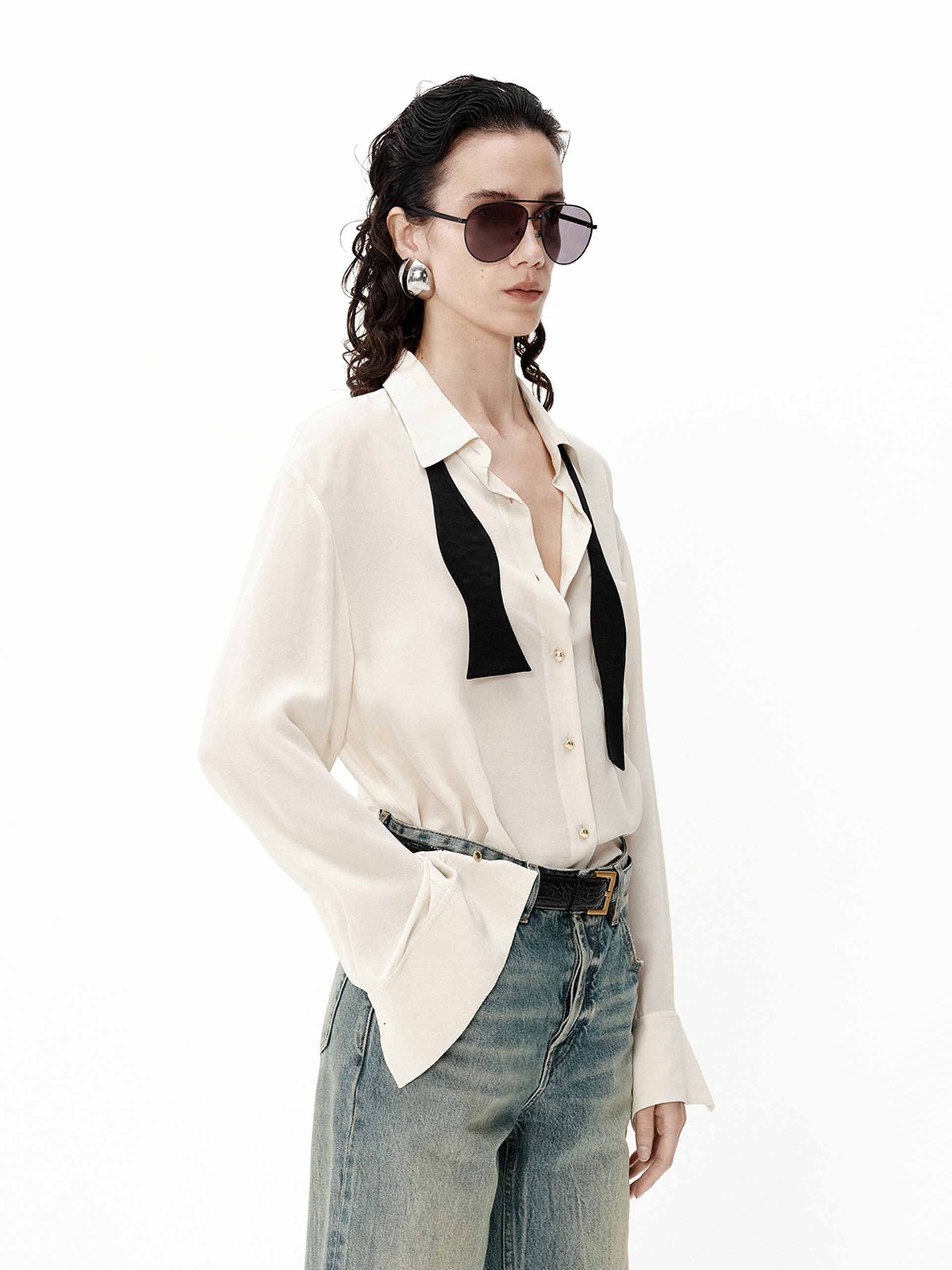 Metallic Button Silk Shirt - Image 8