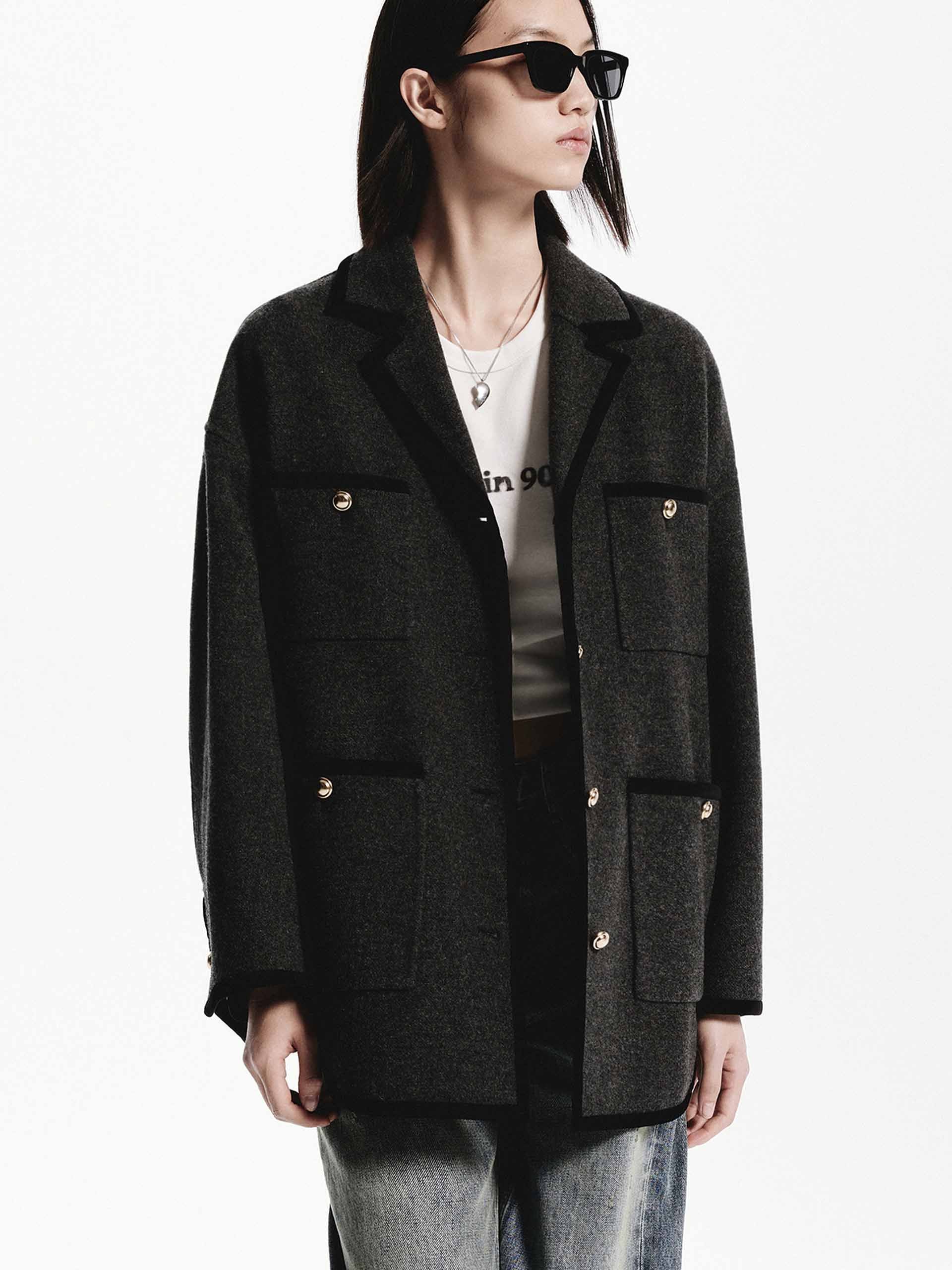Metallic Button Wool Coat - Image 16