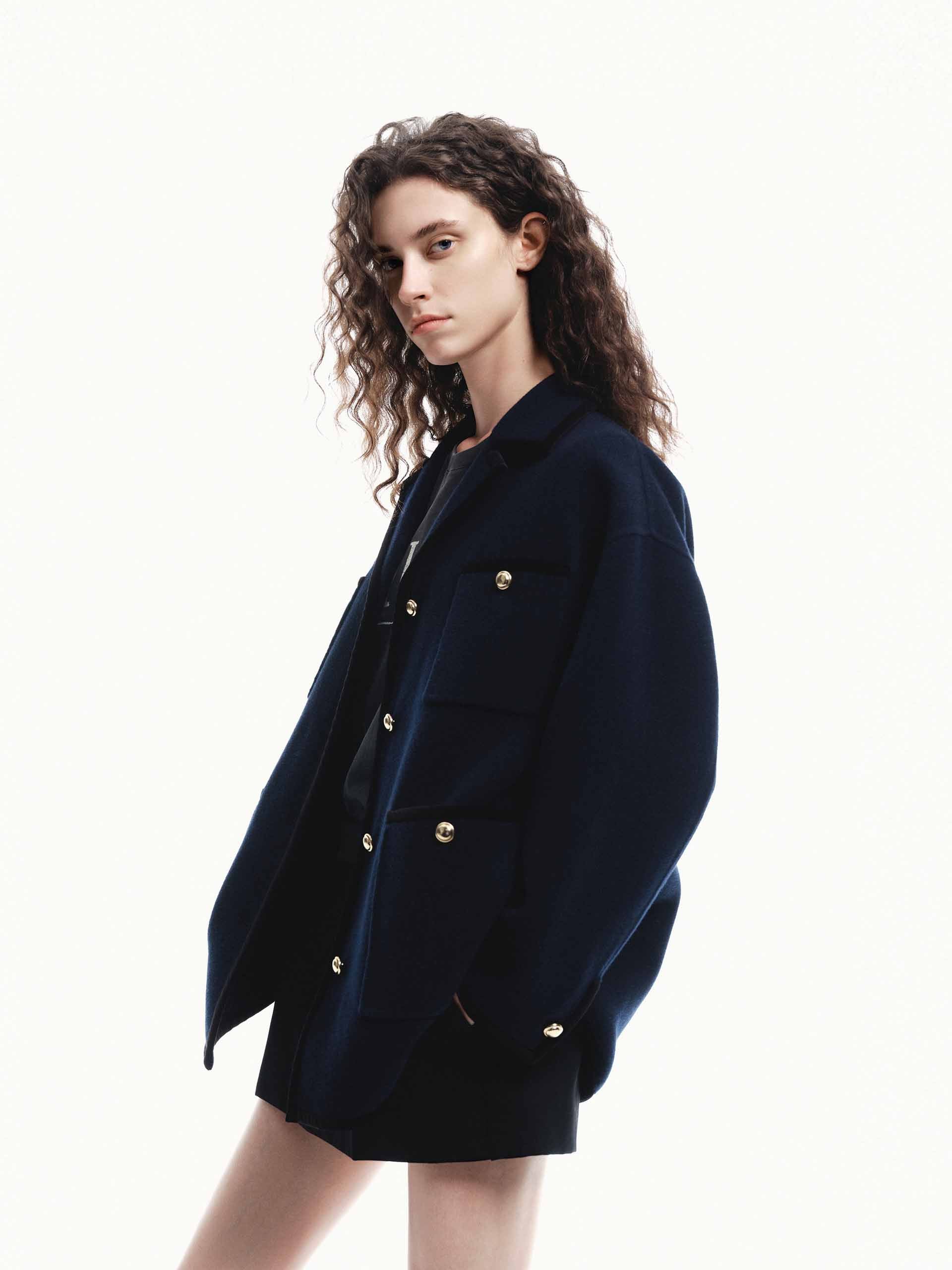 Metallic Button Wool Coat - Image 2
