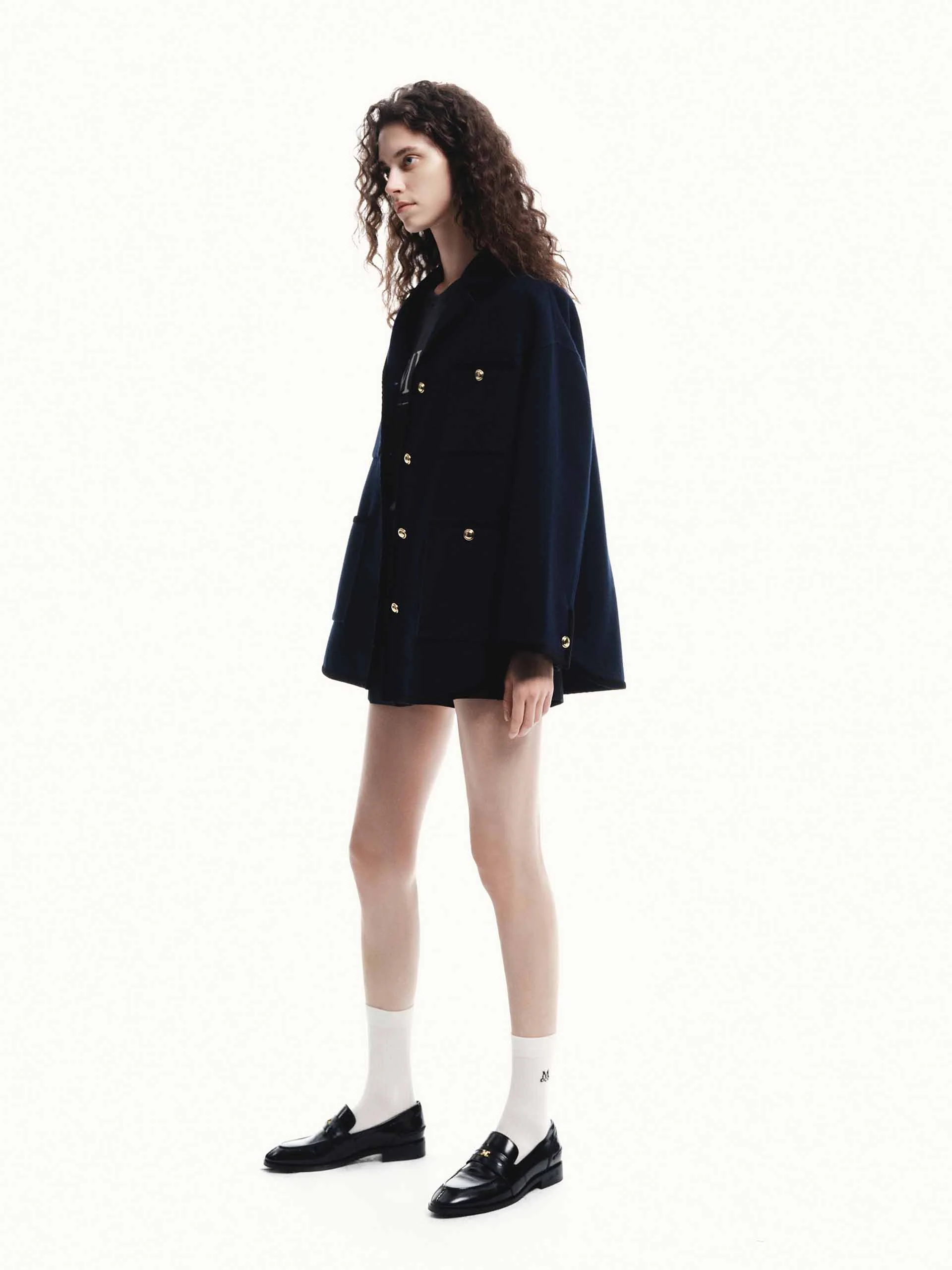 Metallic Button Wool Coat - Image 3