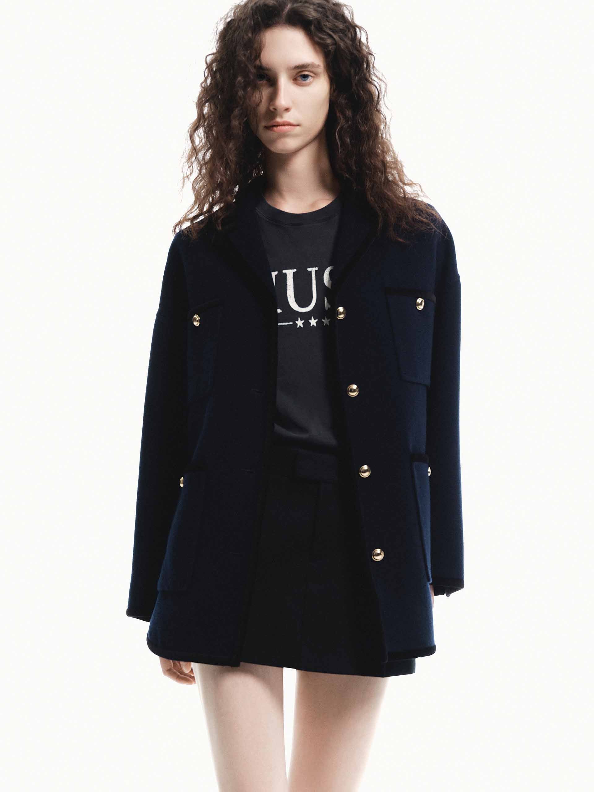 Metallic Button Wool Coat - Image 6