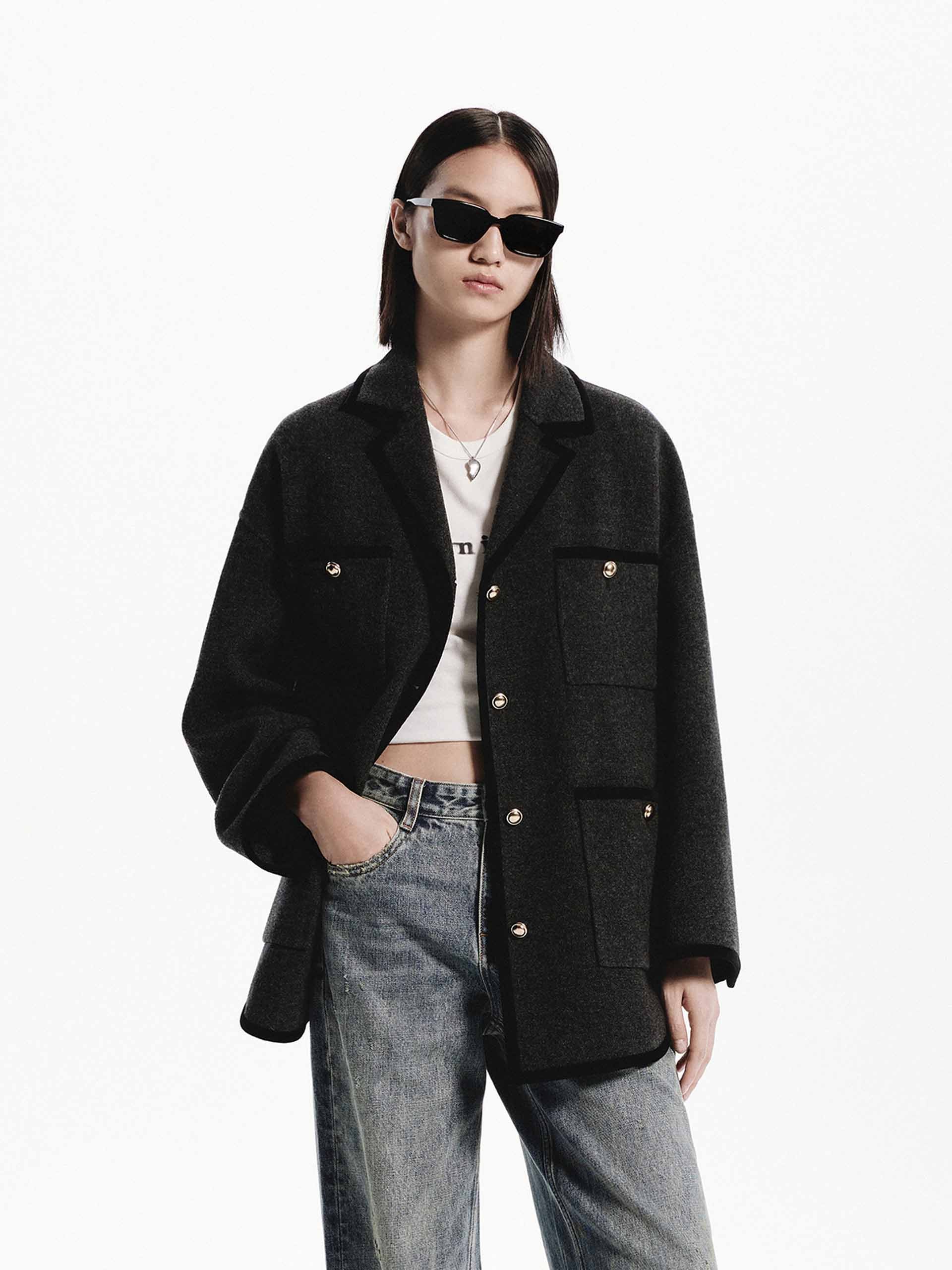 Metallic Button Wool Coat - Image 9