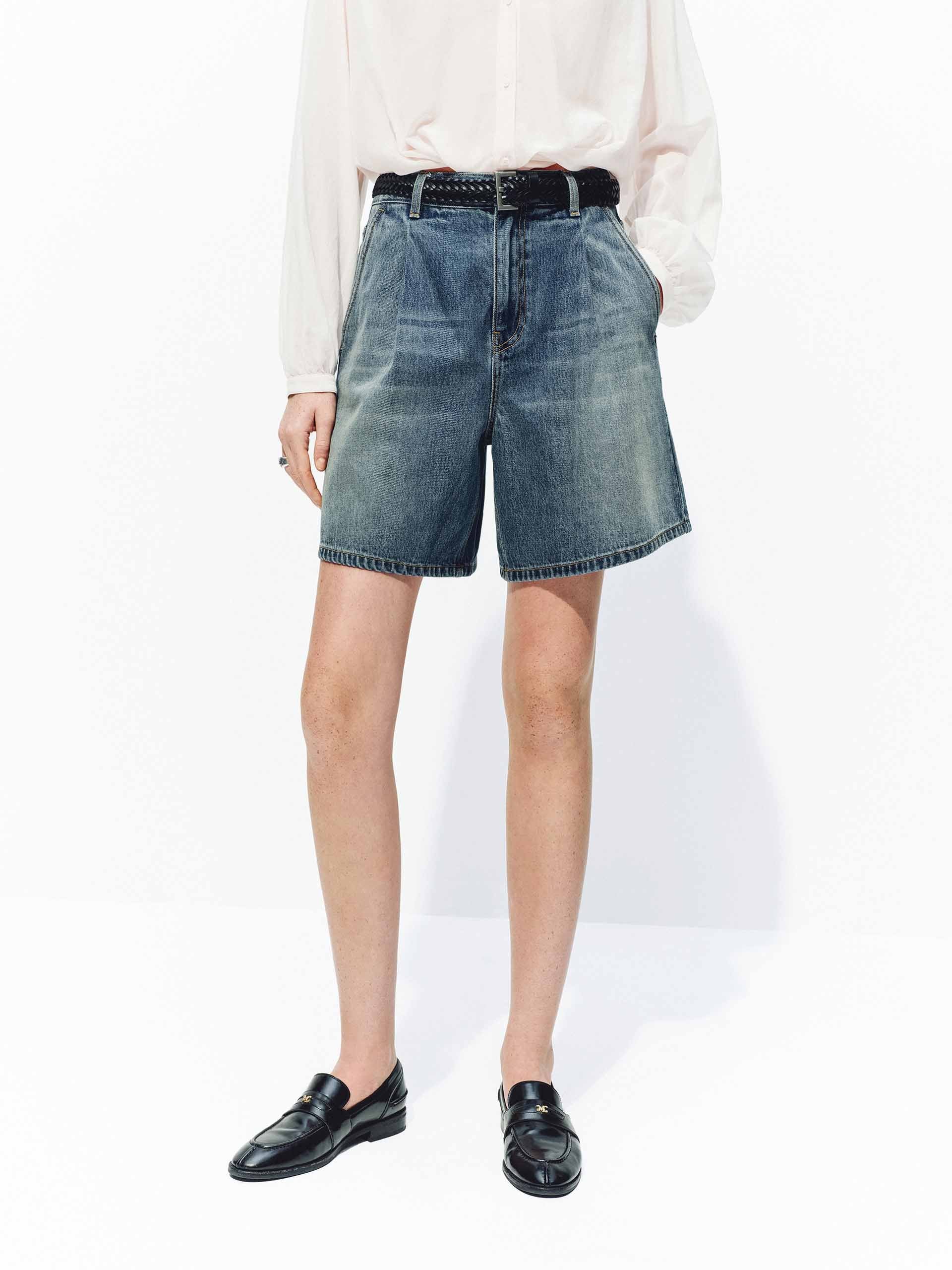Midi Length Cotton Denim Shorts