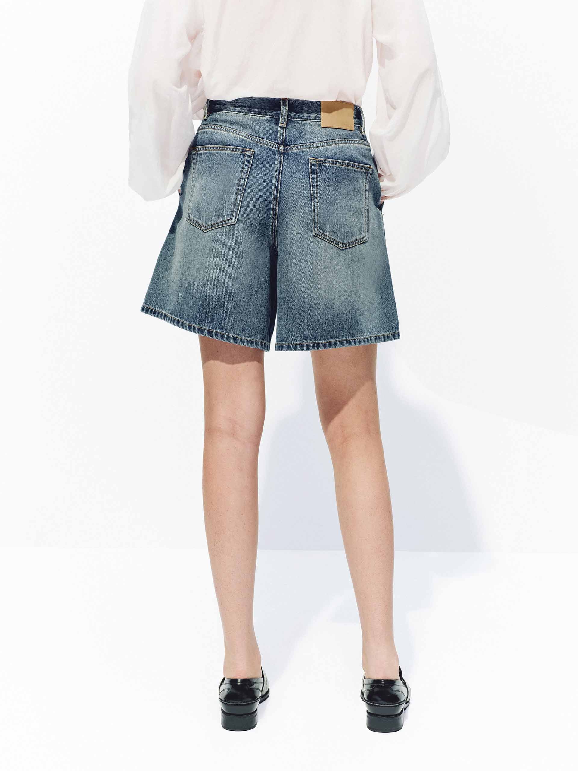 Midi Length Cotton Denim Shorts - Image 3