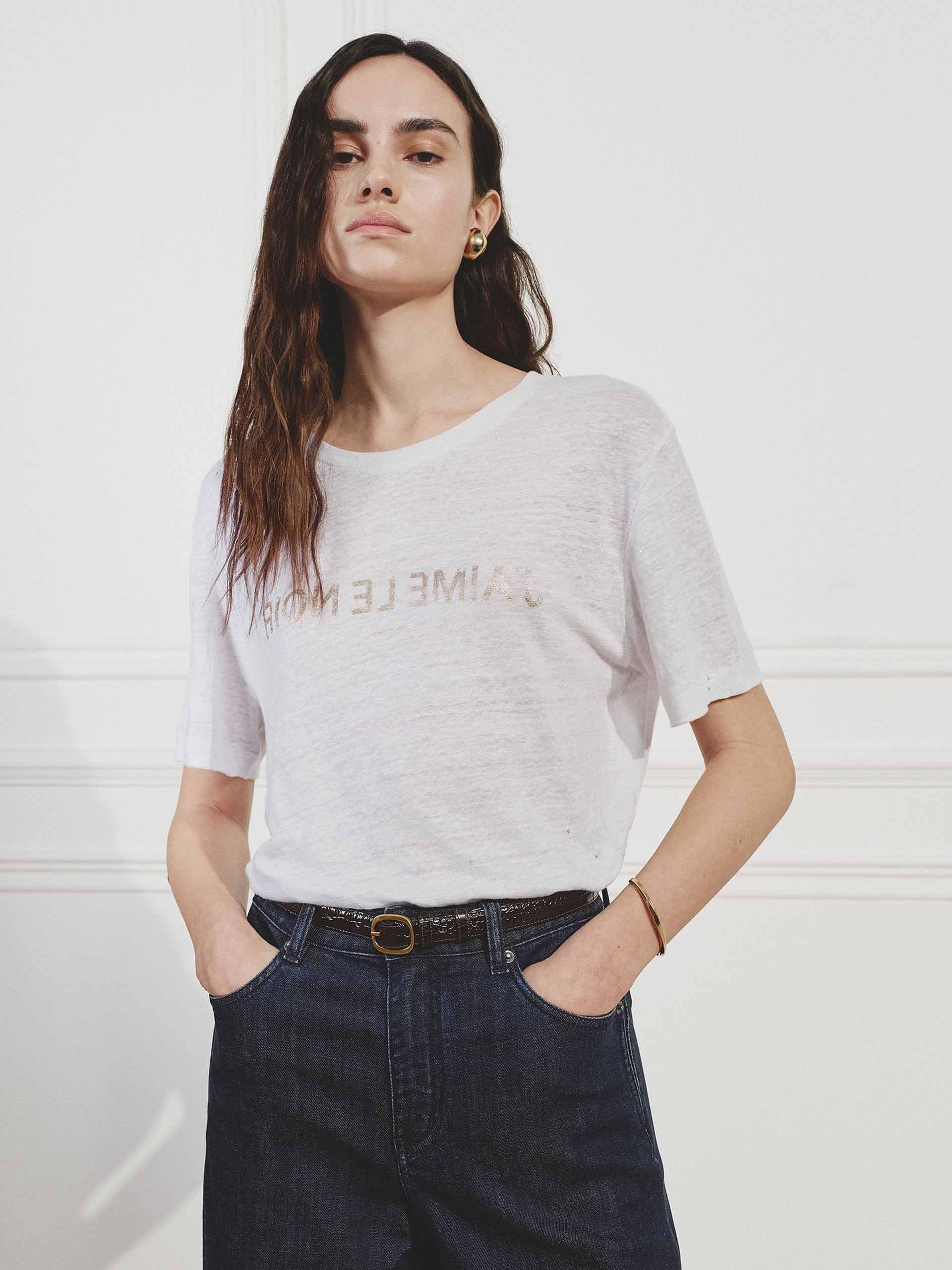 Natural Linen Printed T-shirt - Image 6