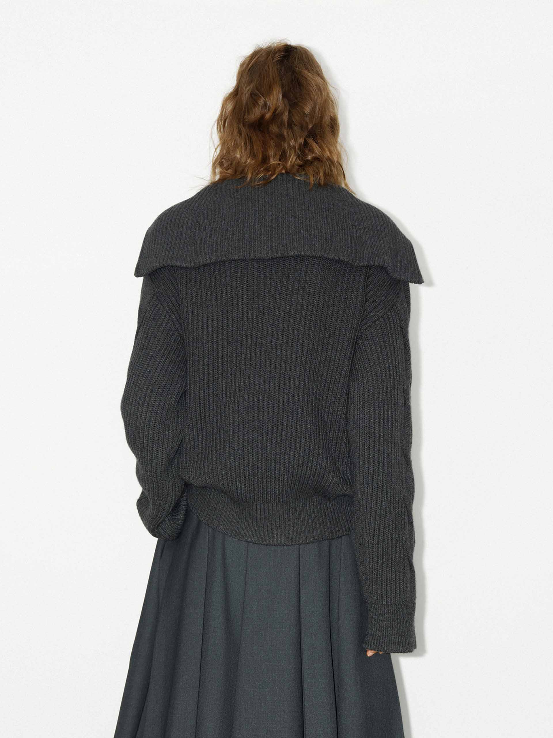 Navy Collar Ribbed Knit Top - Image 10