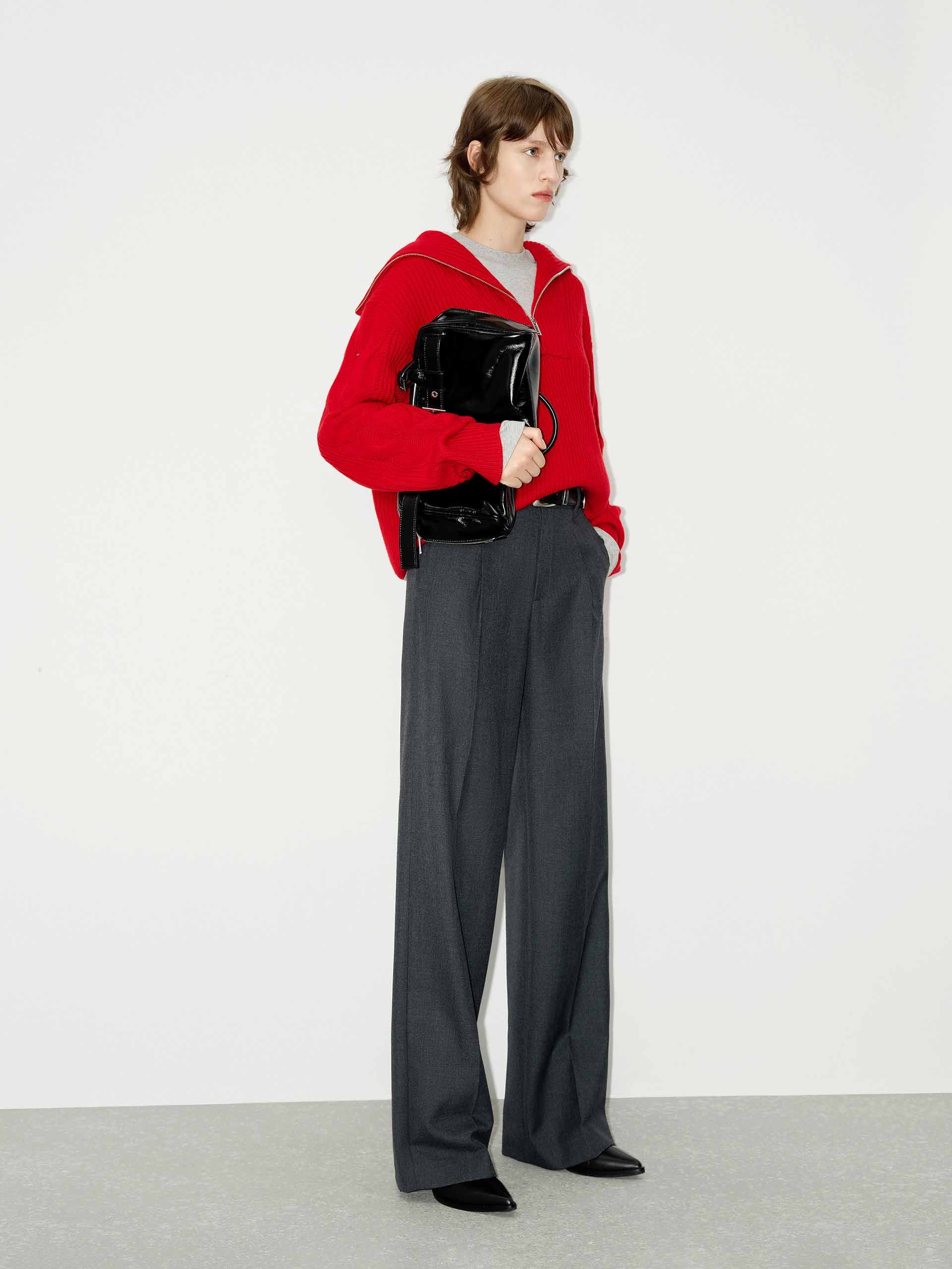 Navy Collar Ribbed Knit Top - Image 2