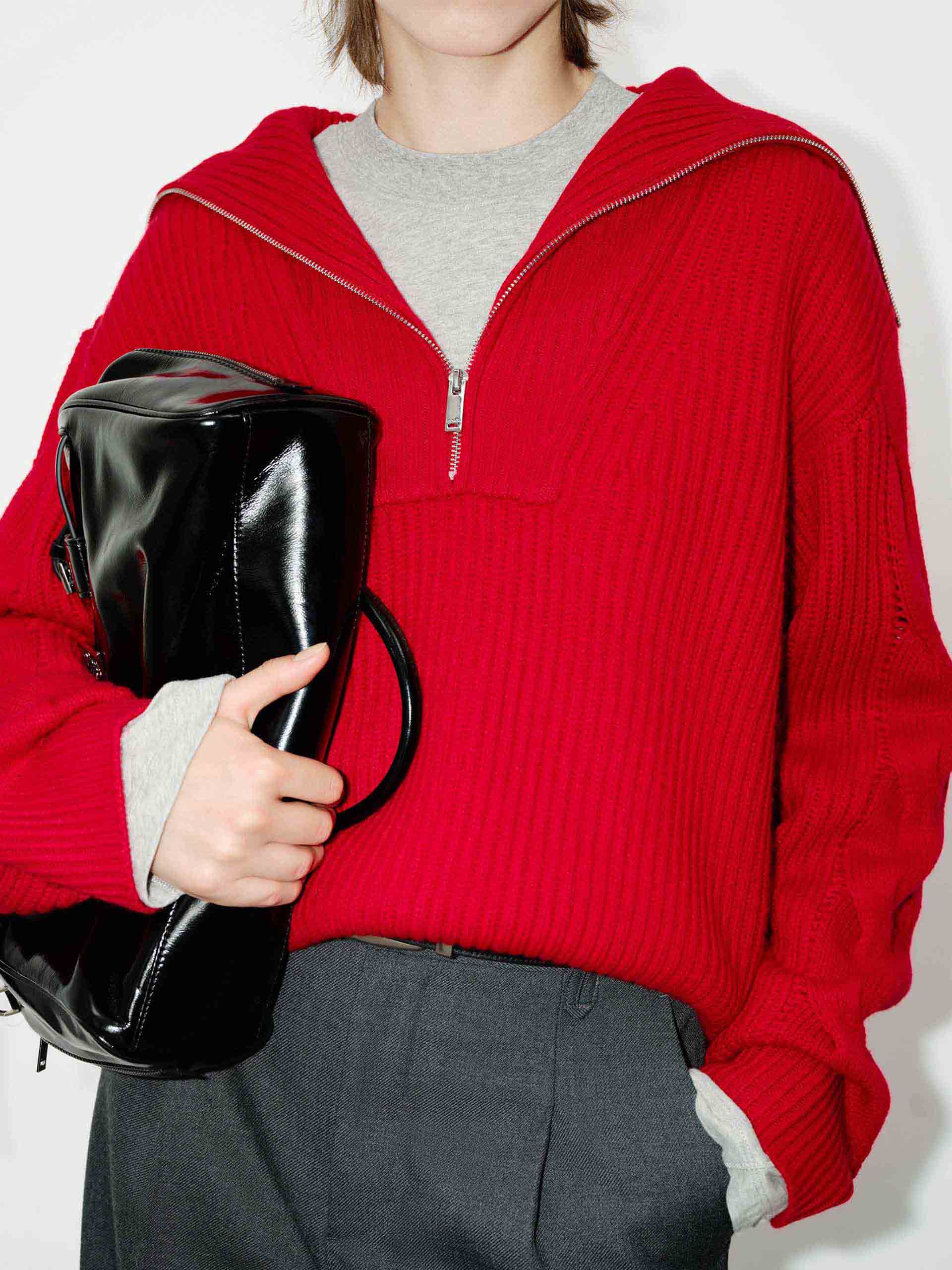 Navy Collar Ribbed Knit Top - Image 7